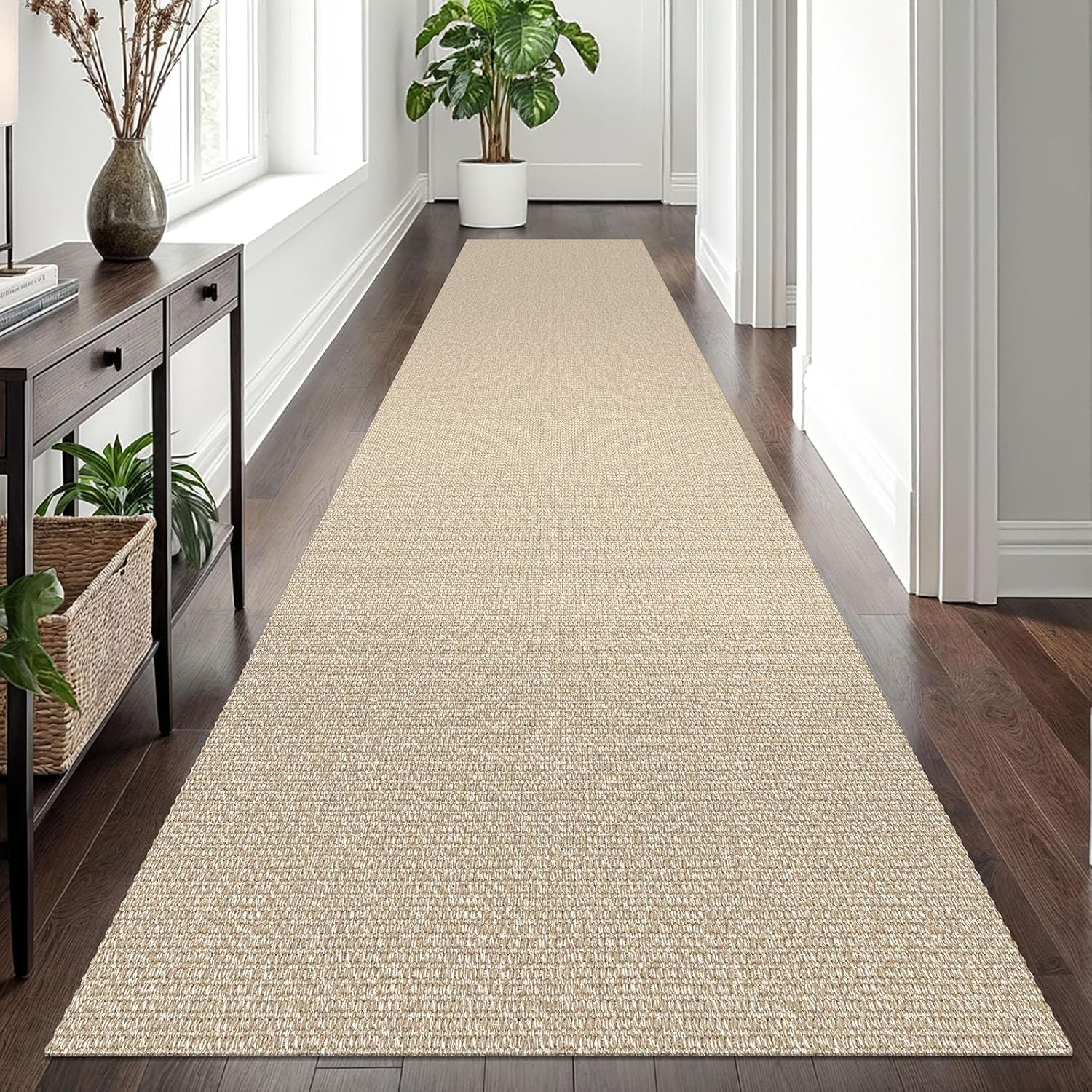 EARTHALL Long Runner Rug 3x12 Ft Non Slip Runners for Hallways Cotton Non Slip Entryway Runner Braided Kitchen Runner Indoor Outdoor Carpet Runners for Entryway, Hall, Foyers, Send/Beige
