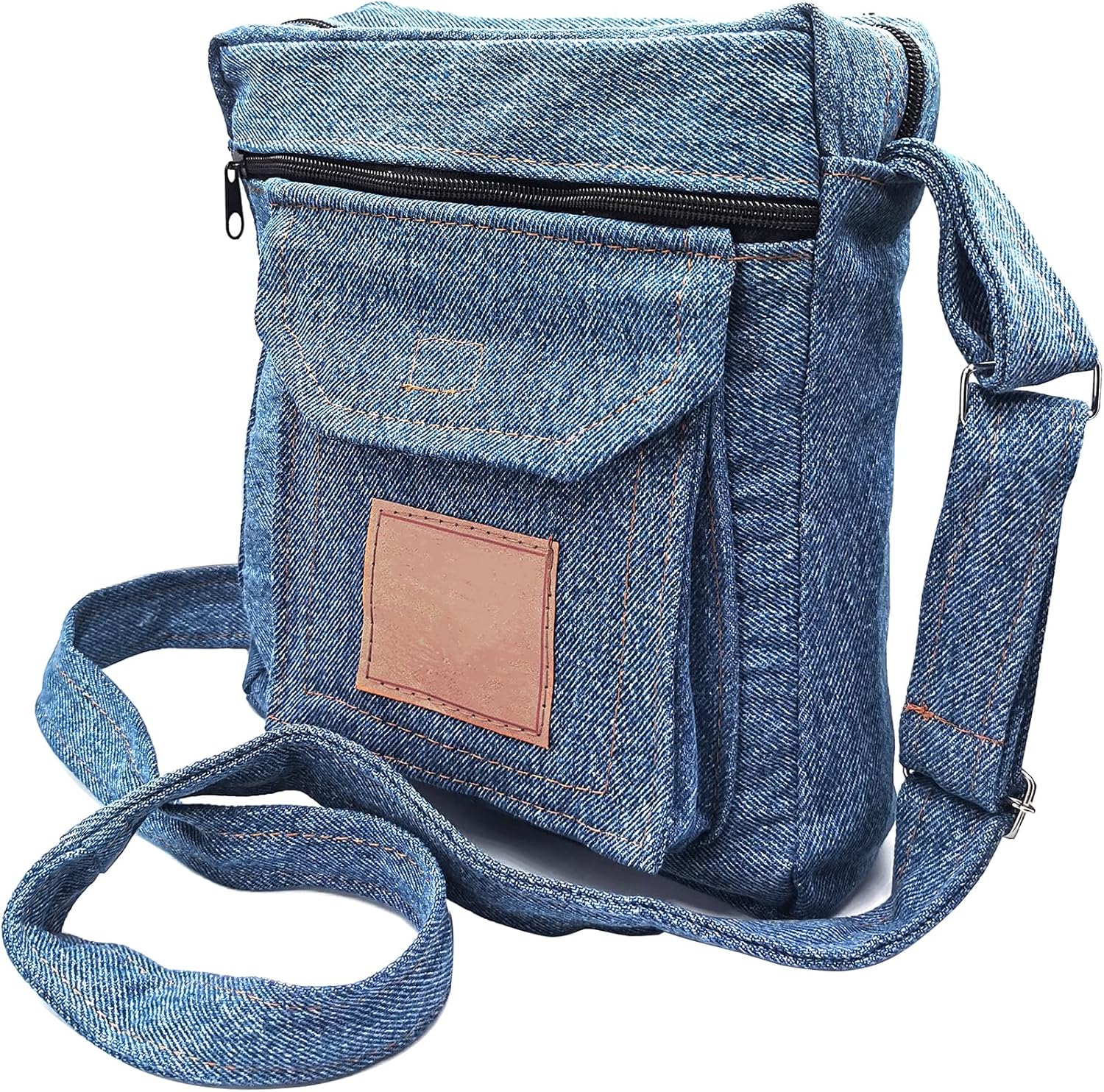 Upcycling Blue Denim Jeans Messenger Cross Body Shoulder Handbag Purse for Unisex - Image 3