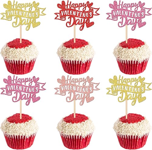 24 piezas de decoración para cupcakes con corazón de amor con purpurina para el día de San Valentín, decoración de cupcakes para el día de San