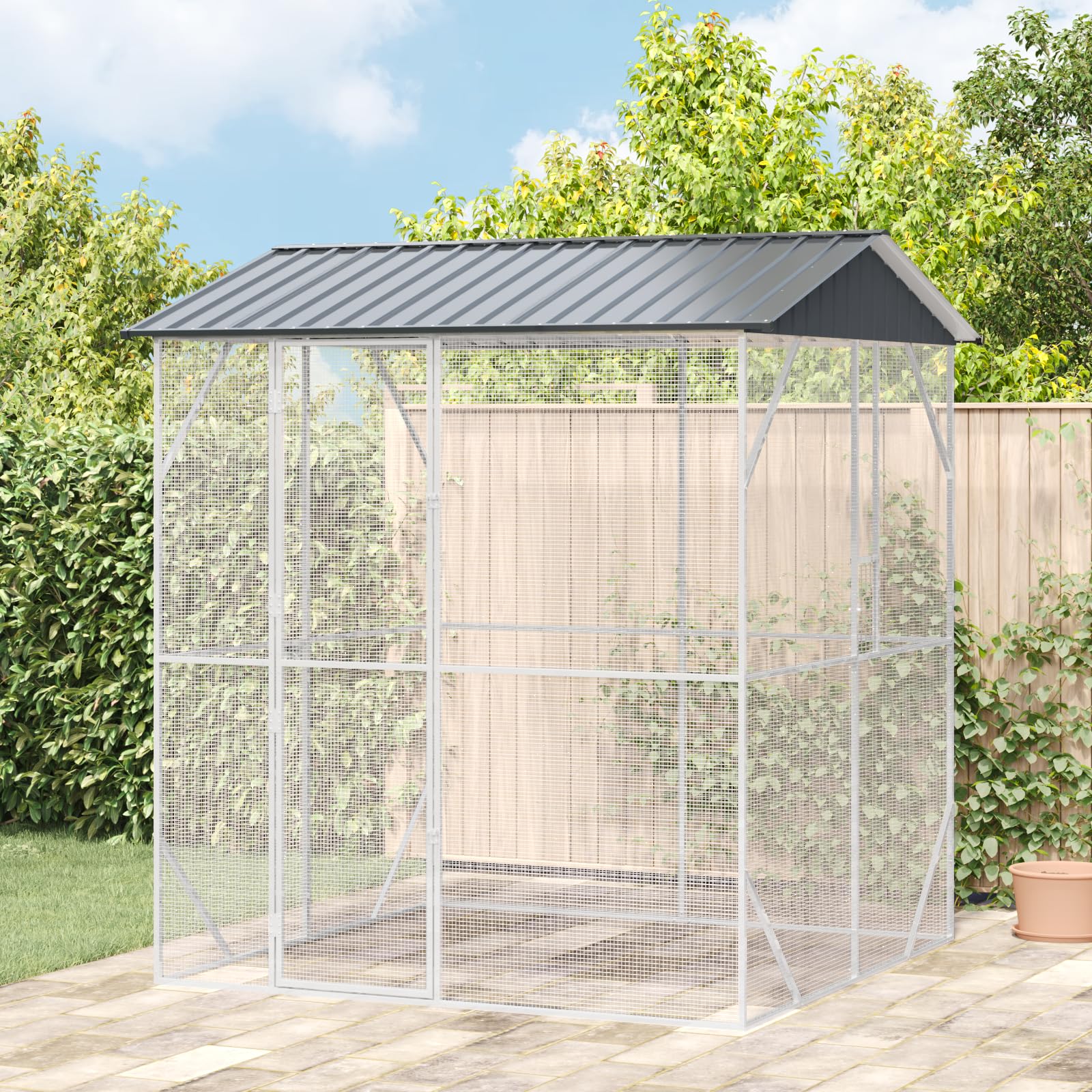 SKM Voliere Anthrazit 210x227x247 cm Stahl,Tier- & Haustierbedarf,Haustierbedarf,Vogelbedarf,Vogelkäfige & -ständer,Grau,62.8KG,3325152
