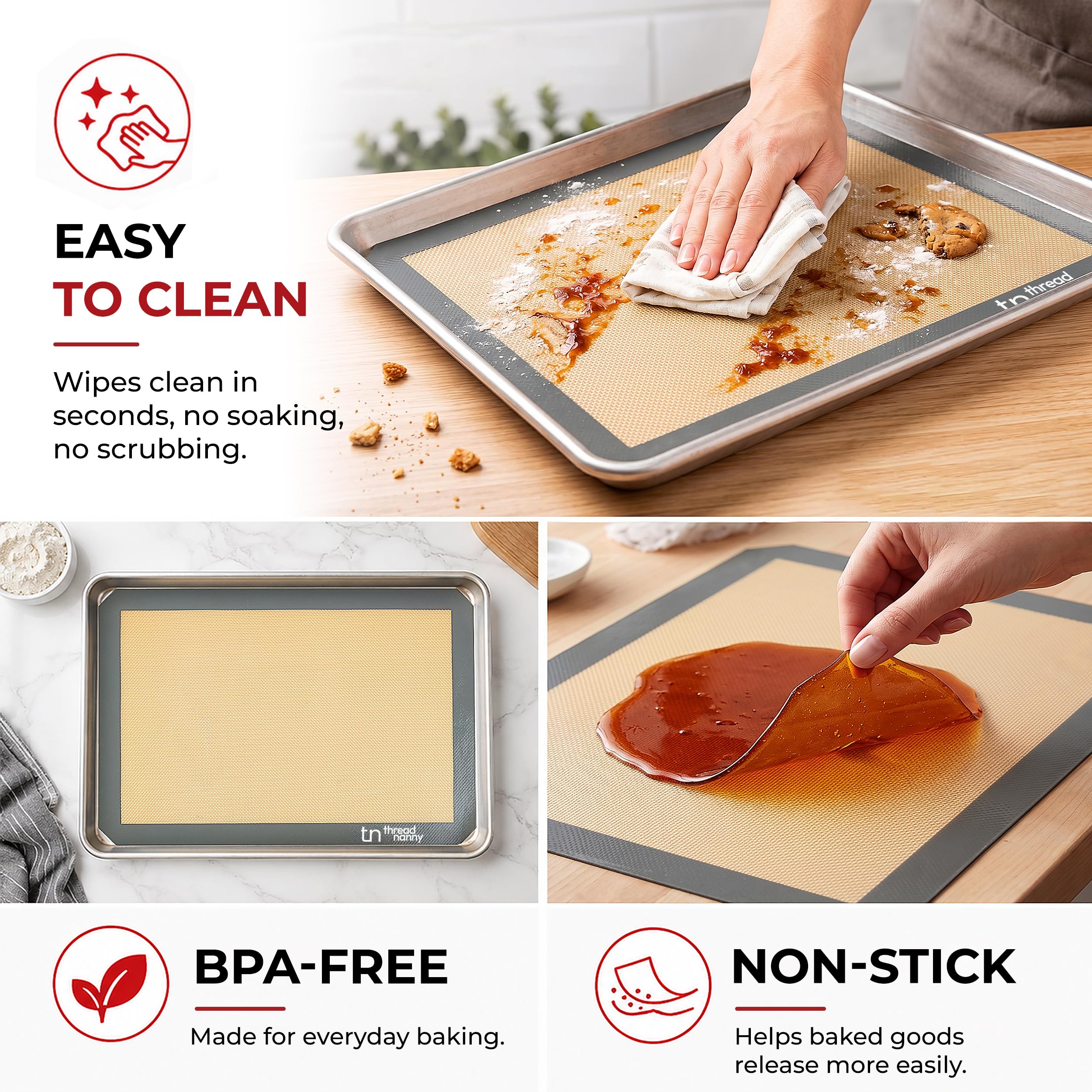 Alfombrillas de silicona antiadherentes para horno, reutilizables, paquete de 4 unidades, alfombrilla gruesa de silicona resistente para hornear galletas tamaño 1/2 para macaron y pastelería,