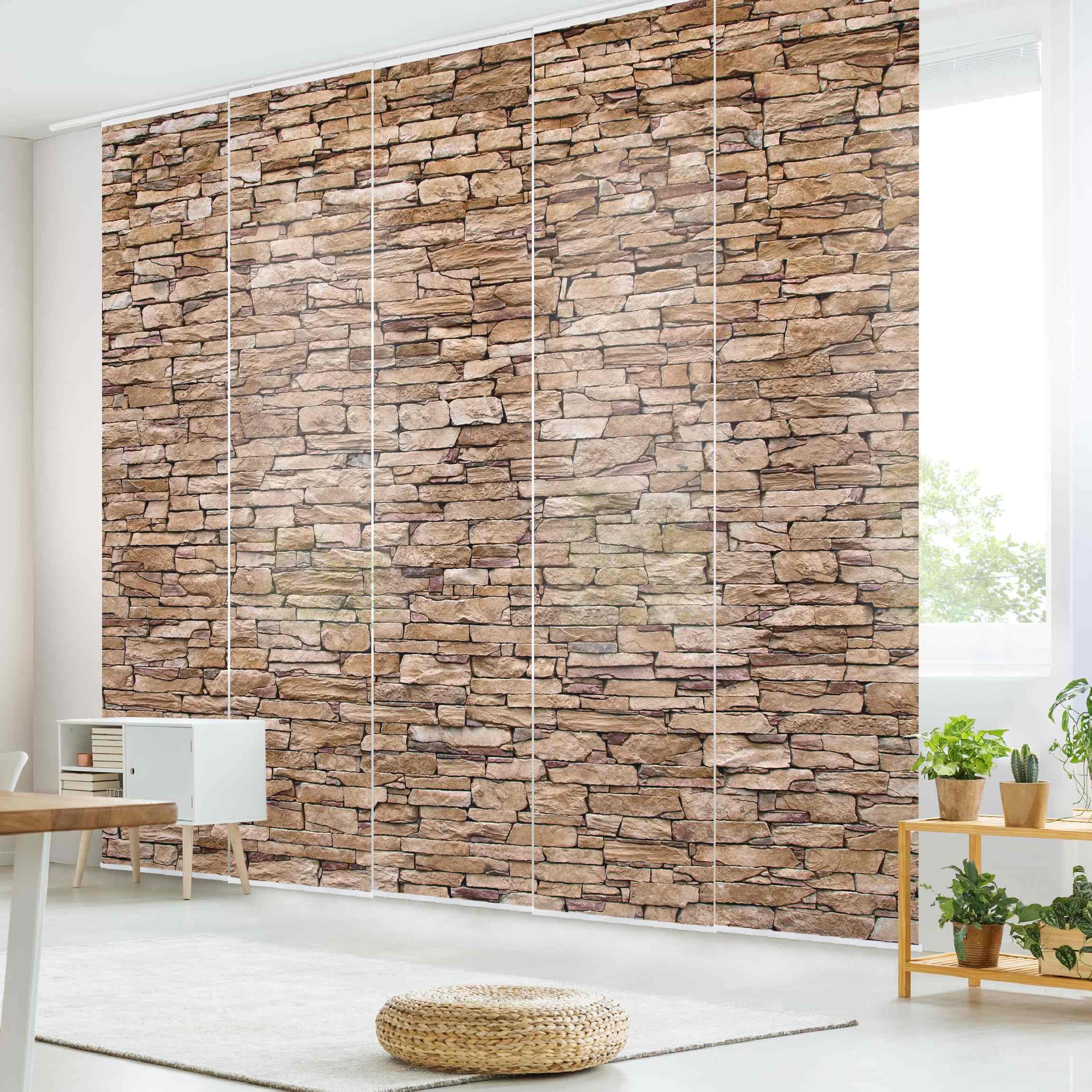 Schiebegardine halbtransparent 60er Paneel Klett Steinoptik Textil lichtdurchlässig - Motiv Modern Flächenvorhang Wohnzimmer Schlafzimmer 1177 (300x250 cm - 5er Set)