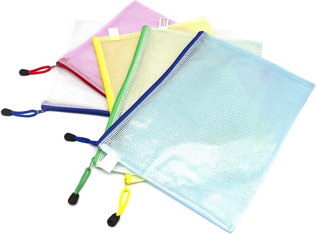 5 Pcs Plastic Wallets A4 Folder File Zip Bags Zipped Wallets - Extra Thick Mesh Document Zipper Bags Ziplock Bags Plastic a4 Wallets for Offices Home Travel School Supplies