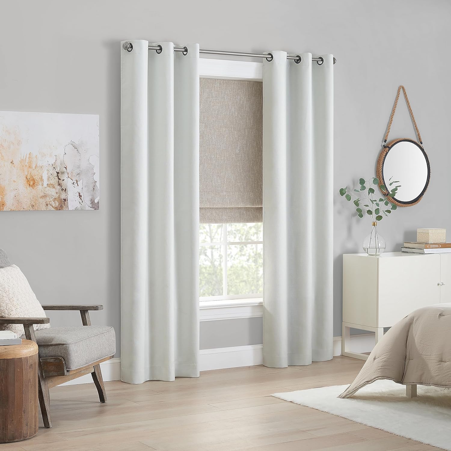 Eclipse Drew Roman Shades for Windows, Cordless 100% Blackout Shades, 23 in Wide x 64 in Long, Noise Reducing, Energy Efficient and Textured Solid Window Shades for Living Room, Bedroom, Linen