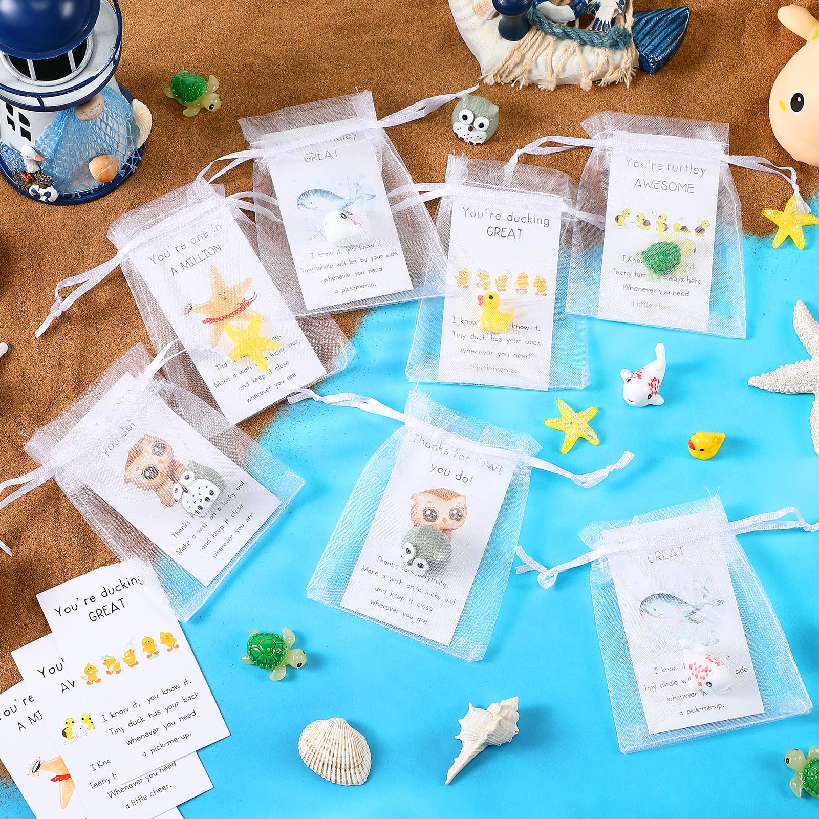 Syhood 30 Sets Thank You Inspirational Gifts Animal Ornaments Bulk Starfish Turtle Duck Whale Owl Thank You Card Organza Bags Employee Appreciation Gift for Christmas Teacher Graduation Staff Coworker - Image 2