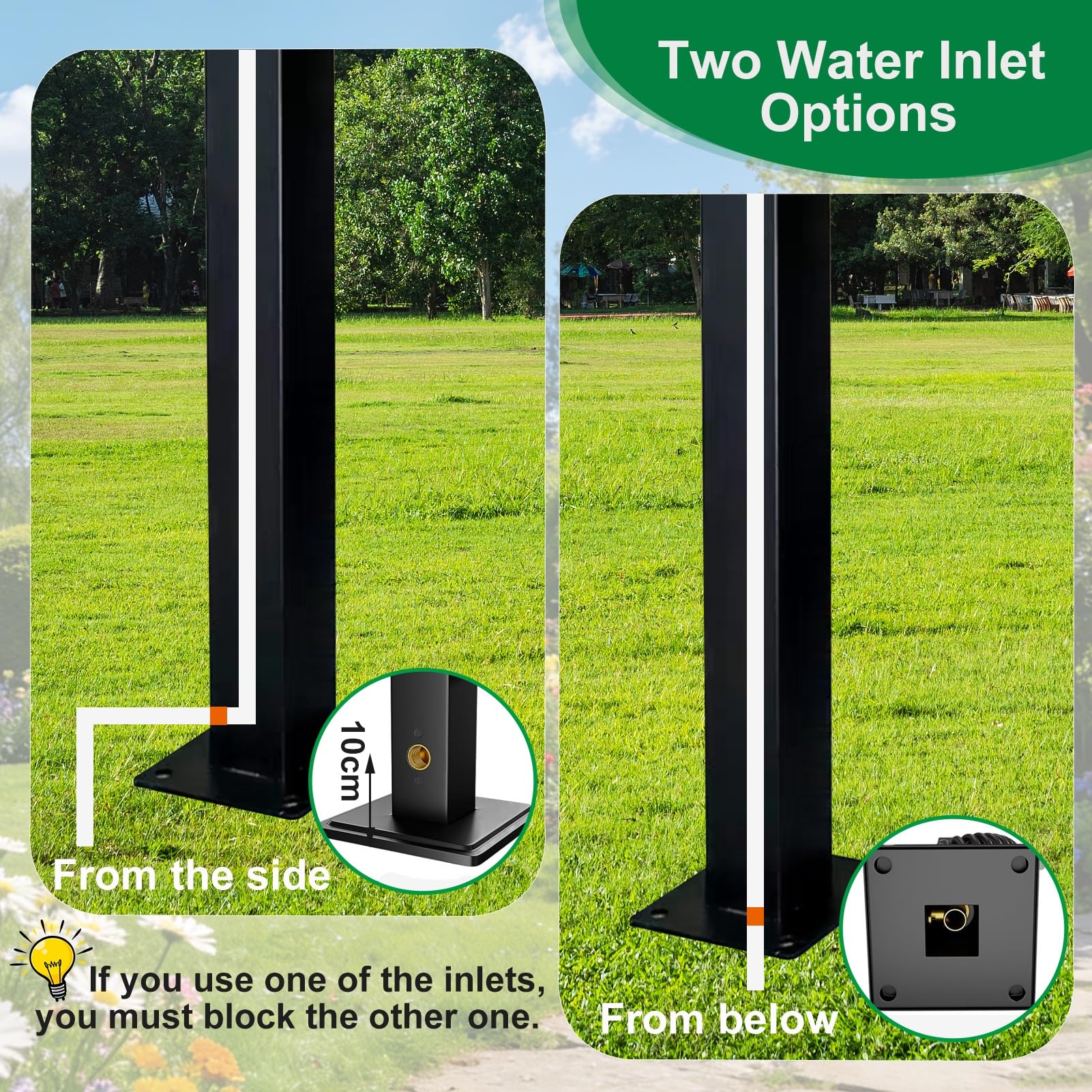 Robinet d'extérieur en acier inoxydable – Colonne d'eau de jardin autoportante pour l'hydratation de la cour et un accès pratique à l'eau