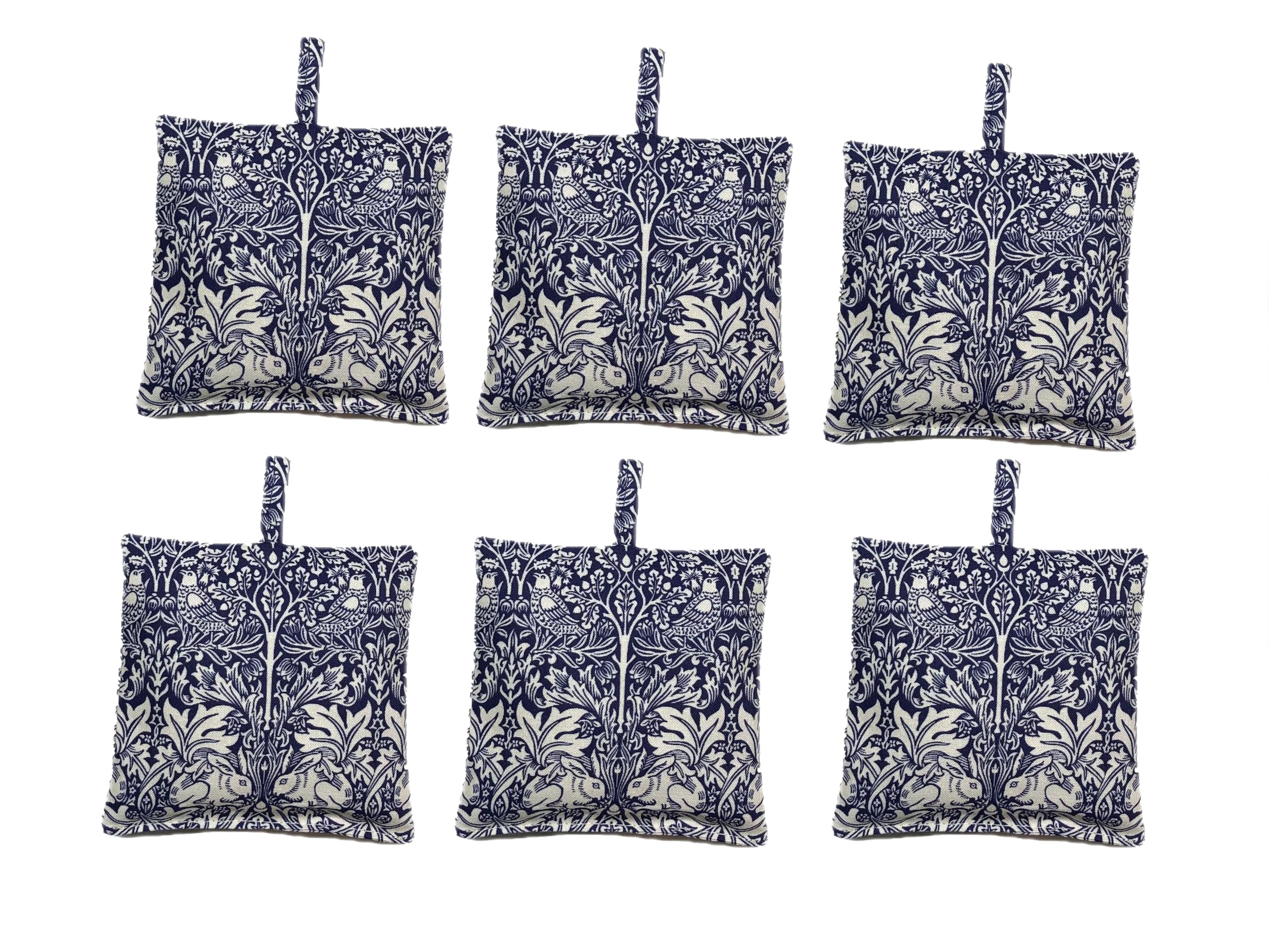 Lavender Sachet – William Morris Inspired Brother Rabbit, French Lavender, Drawer & Wardrobe Freshener, Handmade in UK, 100% Cotton Gift – Redd & Goud (Pack of 6 Indigo)
