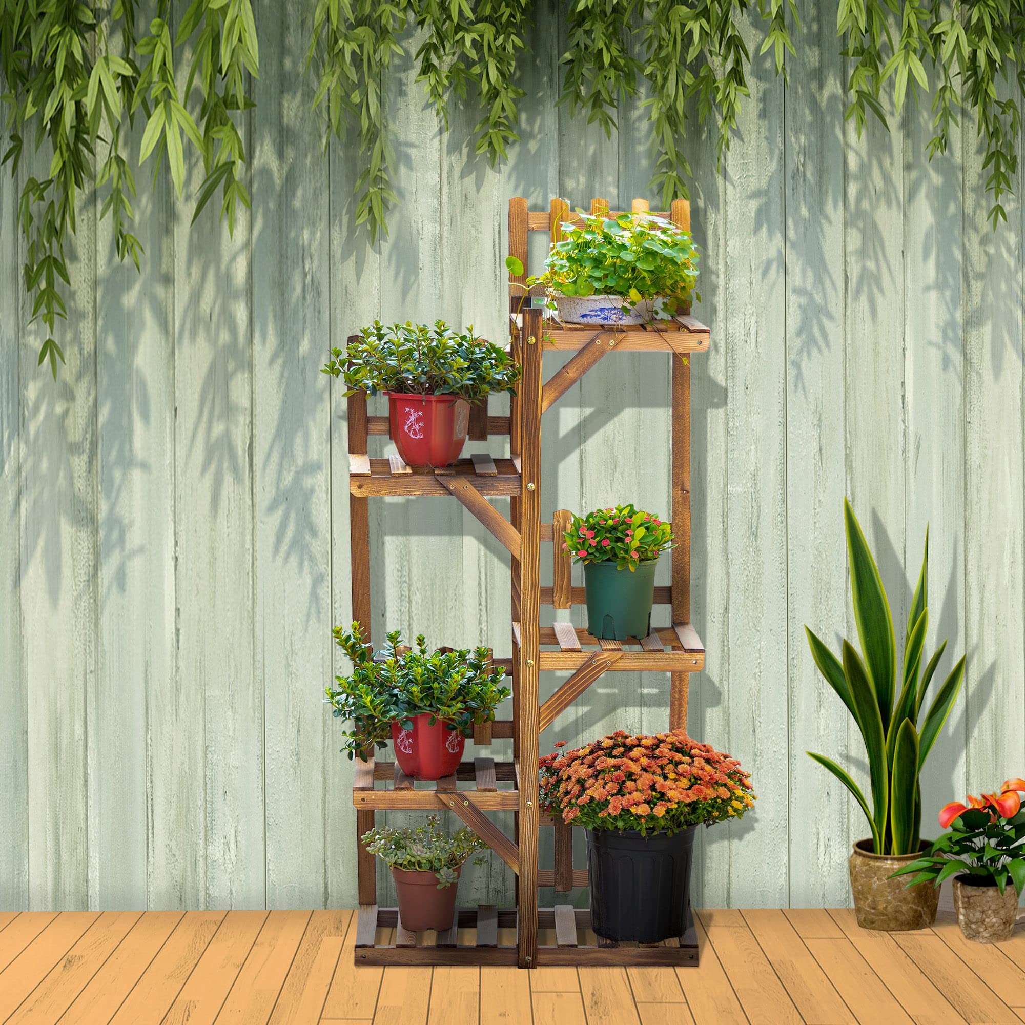 Outsunny Étagère à Fleurs 5 Tablettes Petites Barrières 60 x 30x 130cm