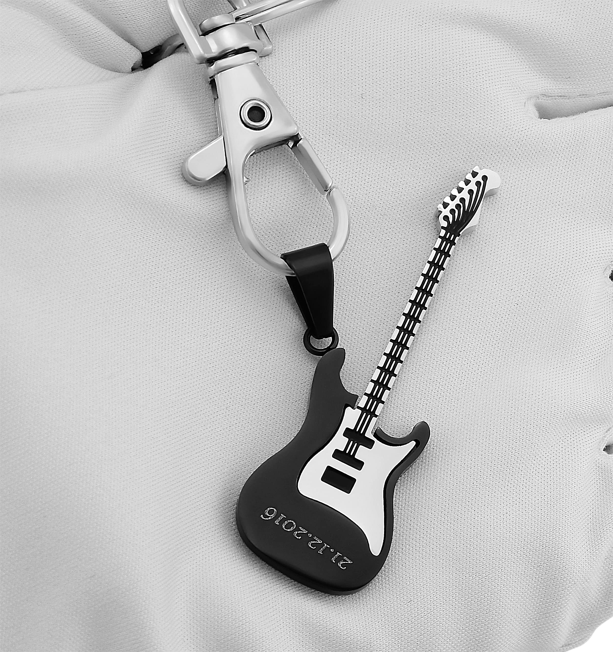 Schlüsselanhänger personalisiert E-Gitarre für Musiker | Schlüsselanhänger mit Gravur Edelstahl schwarz | Personalisierte Geschenke für Mama Papa | Schlüssel Anhänger Text Name Datum
