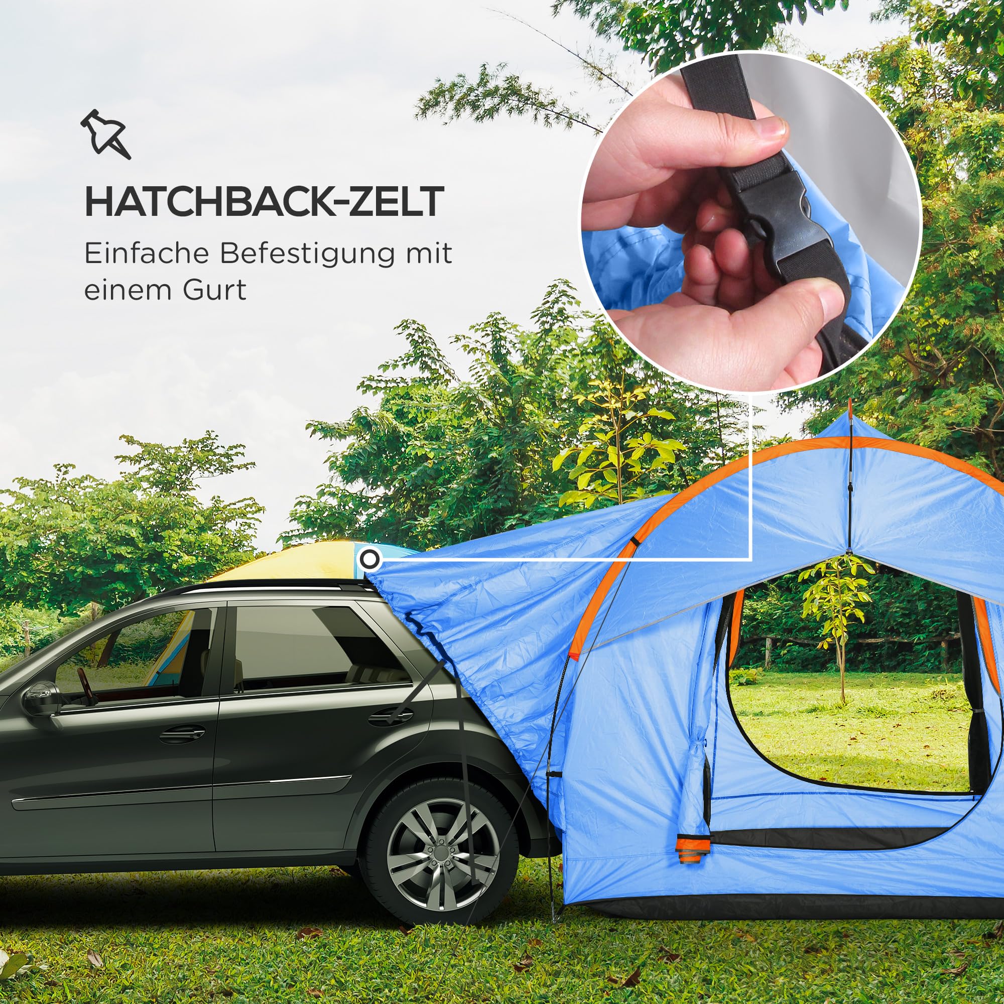 Outsunny Heckzelt Wasserdicht 2000mm 6 Personen 240x210x210cm | Autozelt, Sonnensegel, Regenschicht, SUV Heckklappenzelt, UV-Schutz, Vorzelt Sonnenschutz, für Camping, Reise