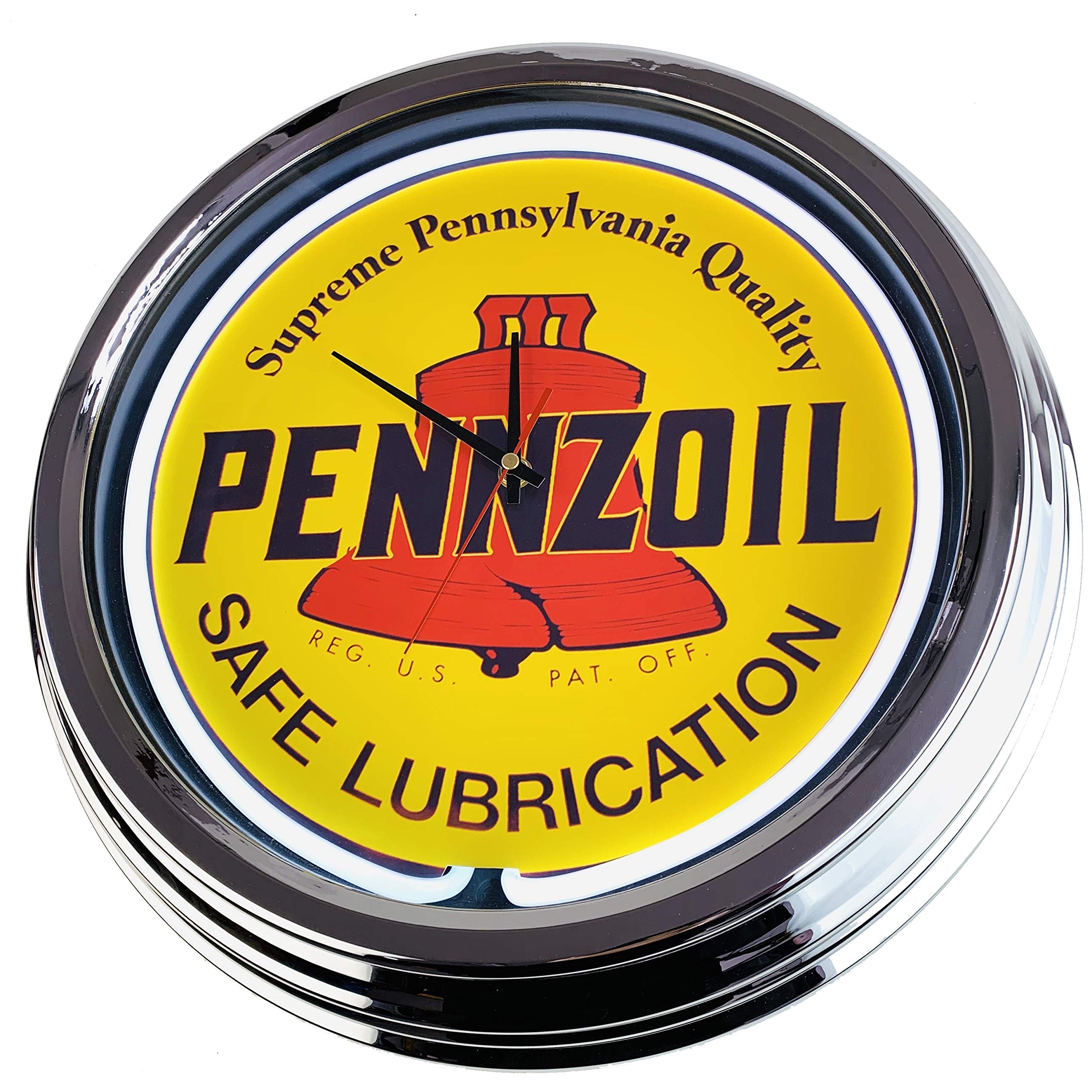 Neon clock "Pennzoil" wall clock Deko-clock illuminated clock USA 50's Style Retro neon clock dining room kitchen Living room office (Weiß)