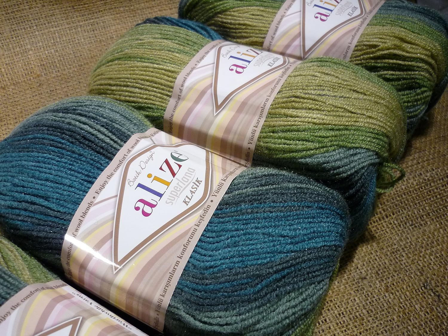 75% Acrylic 25% Wool Yarn Alize SuperLana Klasik Batik Thread Crochet Hand Knitting Art Lot of 4skn 400gr 1228yds Color Gradient 4840