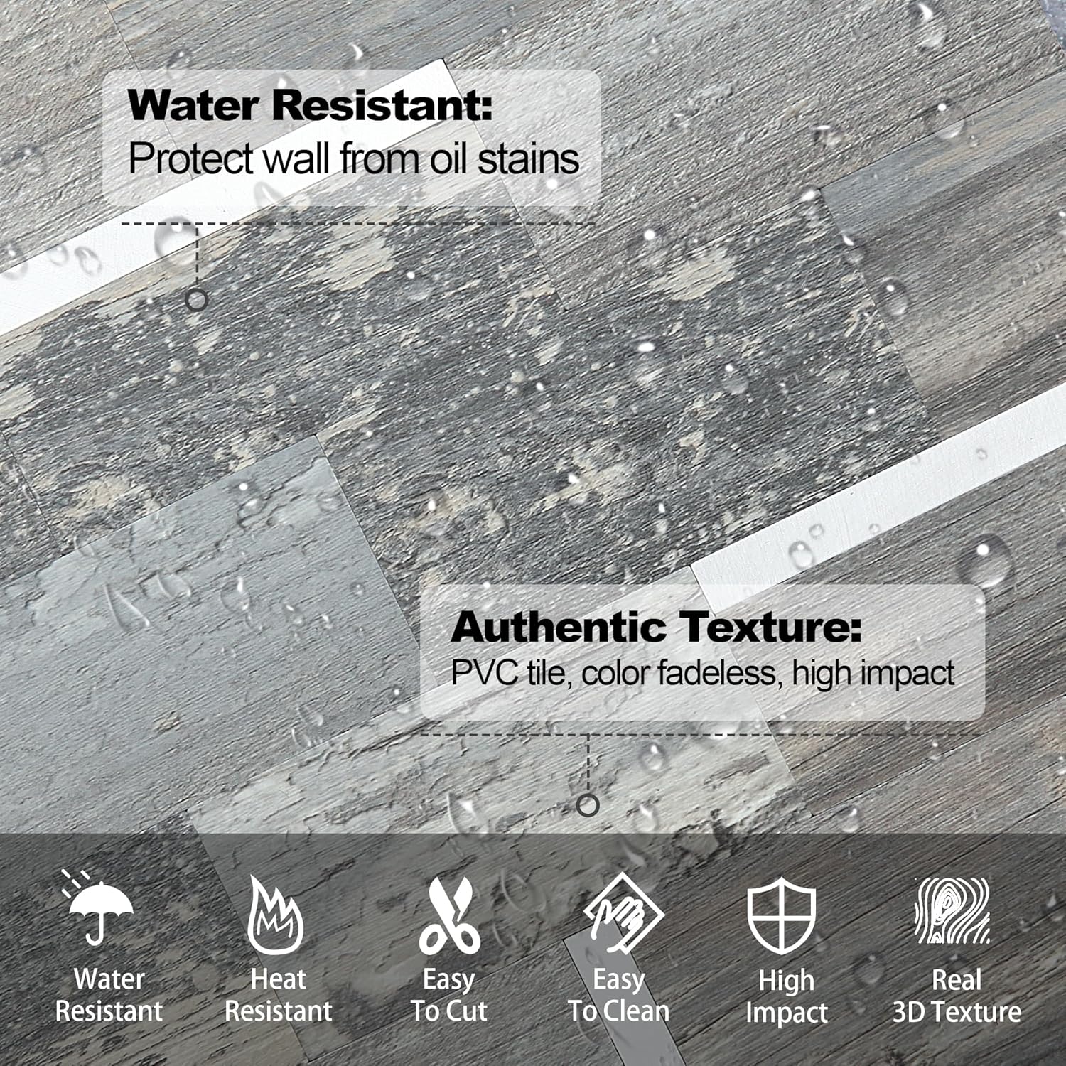 10 Sheet Peel and Stick Backsplash for Kitchen Tile,12''x12'' Rustic Wood PVC Mixed Metal Stick on Backsplash Wall Tiles for Kitchen, Bathroom, Laundry Room