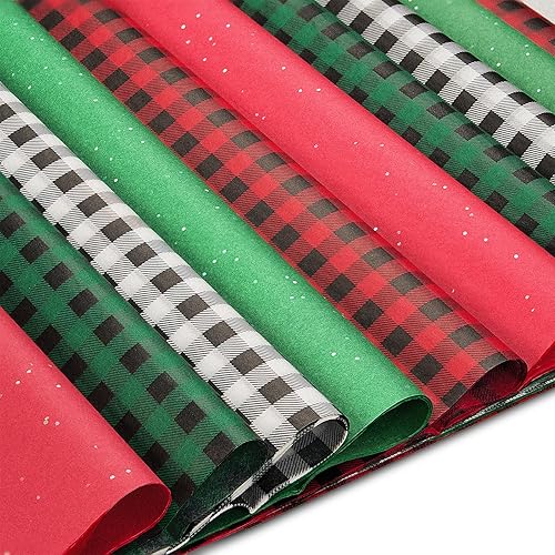 Miniatura 9 de PAPER FAIR Juego de 100 hojas de papel de seda de regalo de estrella de Navidad, papel de seda surtido de regalos de Navidad, color rojo y verde,