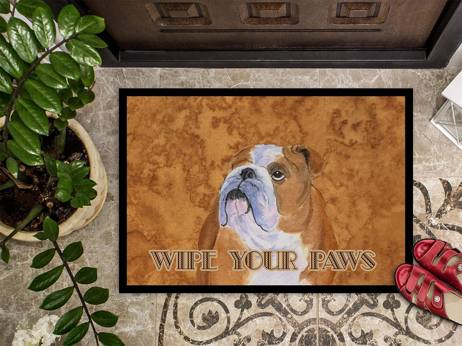 Caroline's Treasures SS4893MAT Bulldog English Wipe Your Paws Doormat 18x27 Front Door Mat Indoor Outdoor Rugs for Entryway, Non Slip Washable Low Pile, 18H X 27W