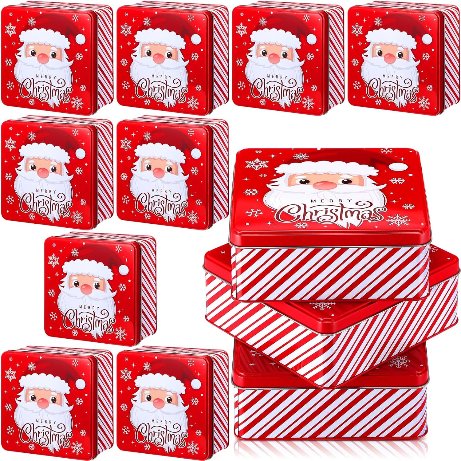 Tandefio 6 Pcs Large Christmas Tins with Lids 6.3 inch Christmas Cookie Tin for Gift Giving Santa Xmas Cookie Jar Square Metal Container Empty Holiday Treat Boxes for Baking Candy Food Storage