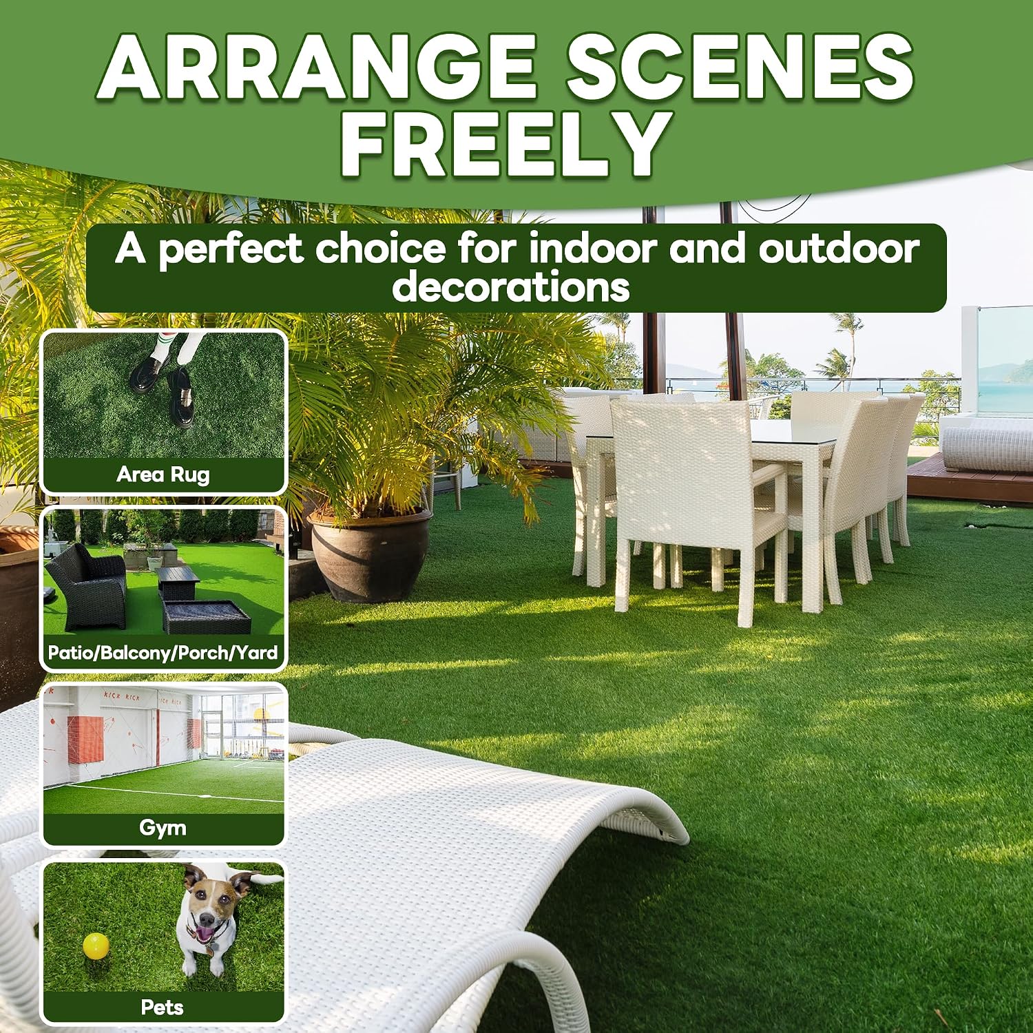 3.3 ft x 33 ft Large Artificial Grass Turf Rug 1.18" Thick Synthetic Grass Mat Fake Grass Lawn Carpet Roll Mat with Drain Holes for Garden Landscape Dogs Pee Indoor Outdoor