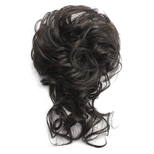100 % cabello humano desordenado, moño superlargo, rizado, extensión de cola de caballo, piezas de cabello despeinadas para mujeres y niñas (negro