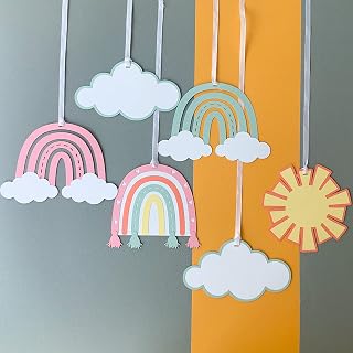 Pinfliers Rainbow Birthday Decoration Kit, Ceiling Hangings for Burthday Decor, 6 Paper Hanging, Pastel