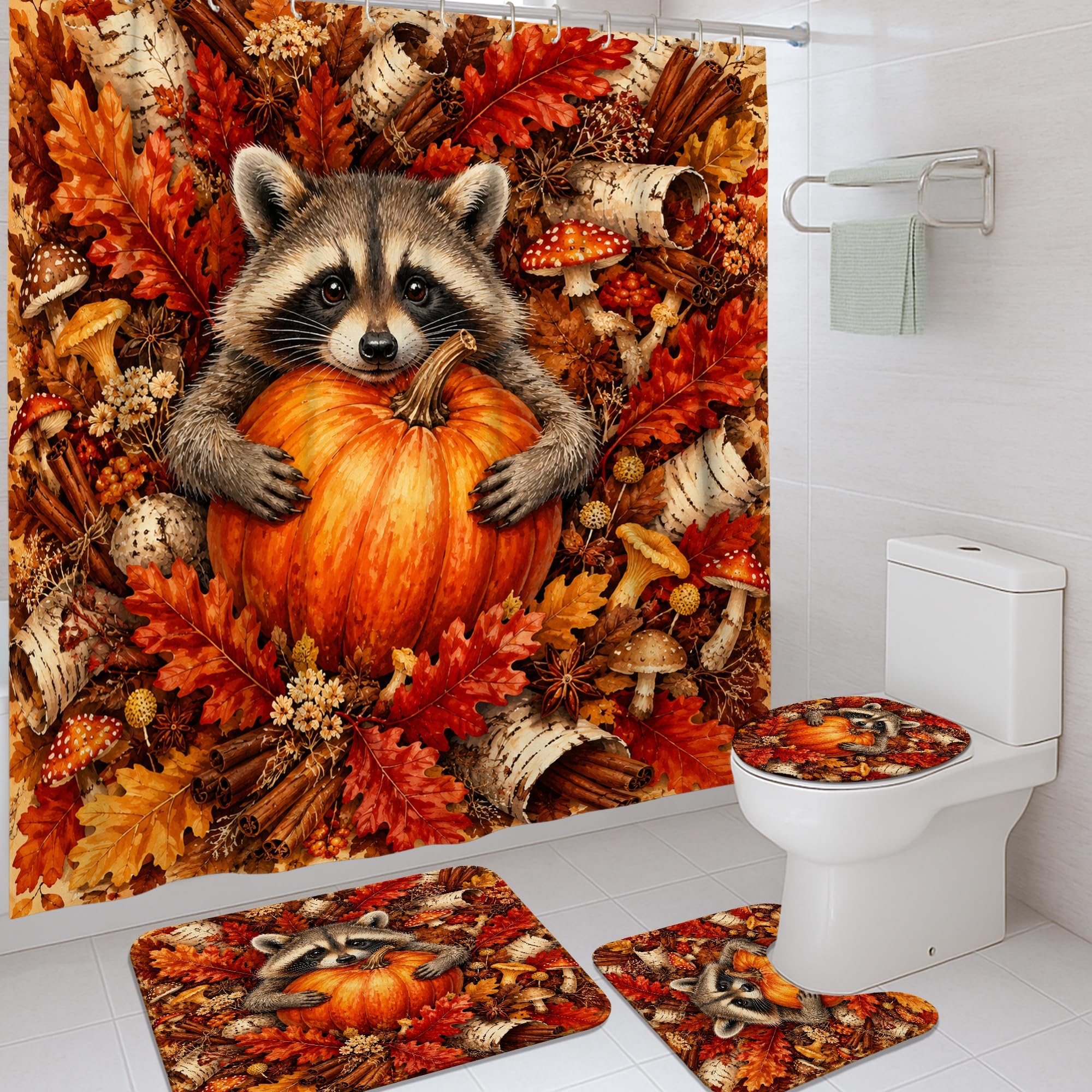 Rideau de douche citrouilles et feuilles d'automne pour ambiance rustique de salle de bain