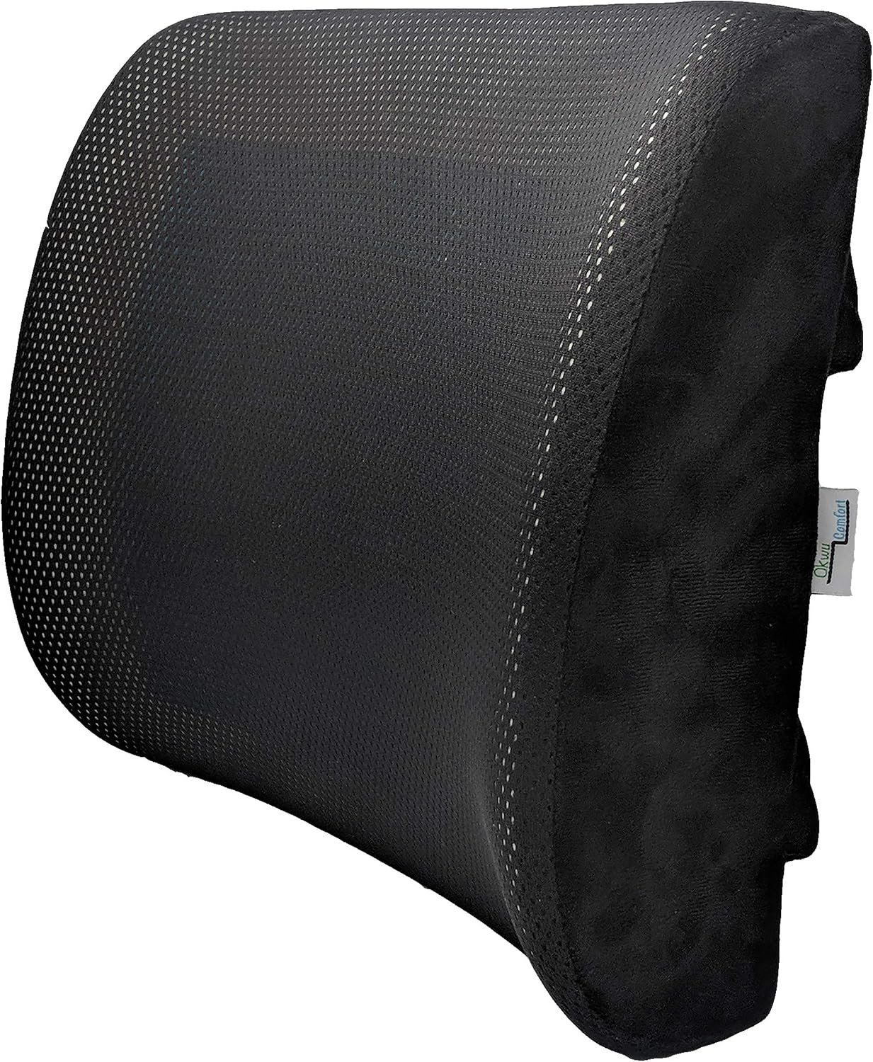 OKWU COMFORT Gel PAD Lumbar Back Support Pillow Cushion for Lower Pain Relief for Cars Wheelchair Chair Office Sitting (Black mesh Cover)