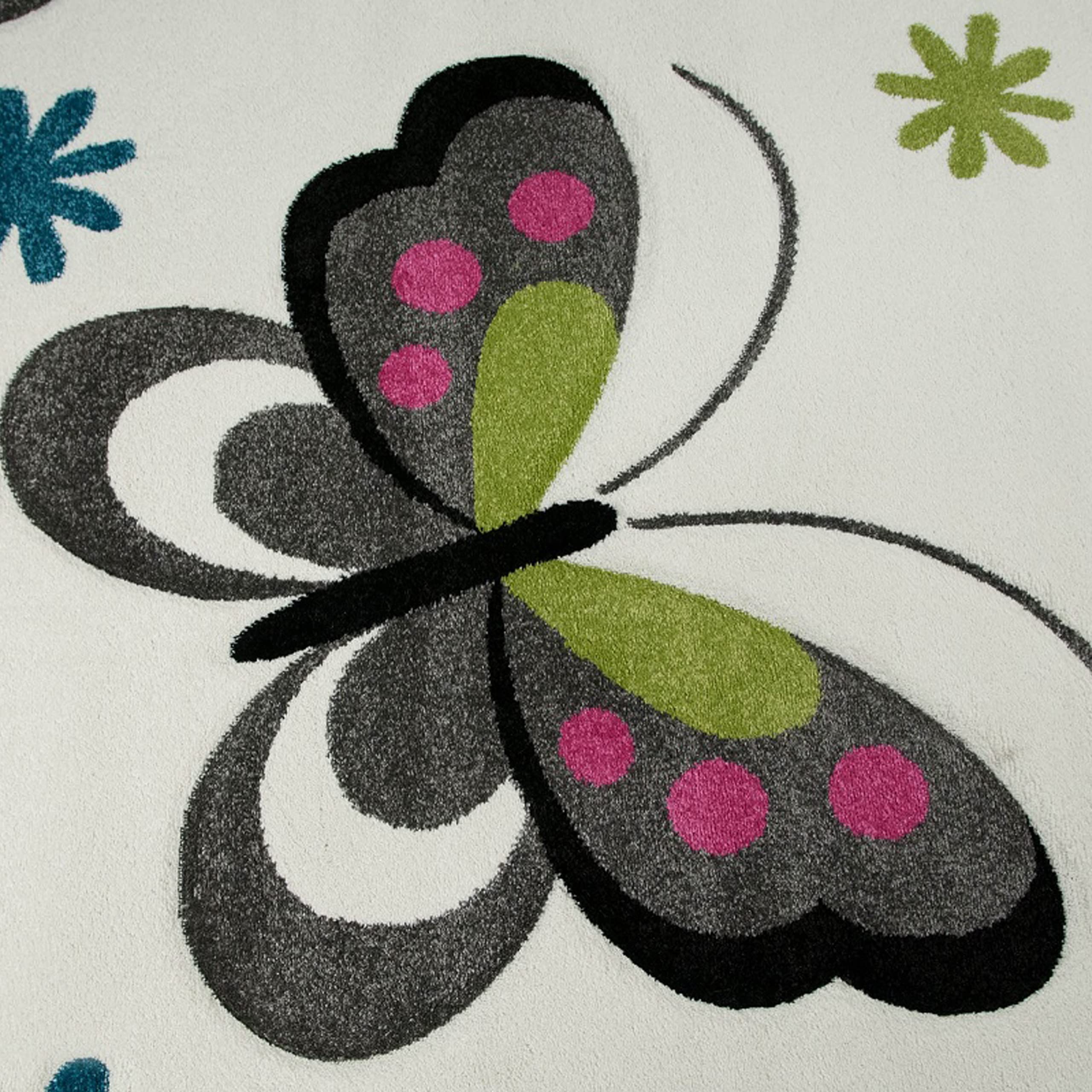 CARPETIA Alfombra de Mariposas Coloridas para Habitaciones Infantiles - Apta para alérgicos - Crema, 80 x 150 cm