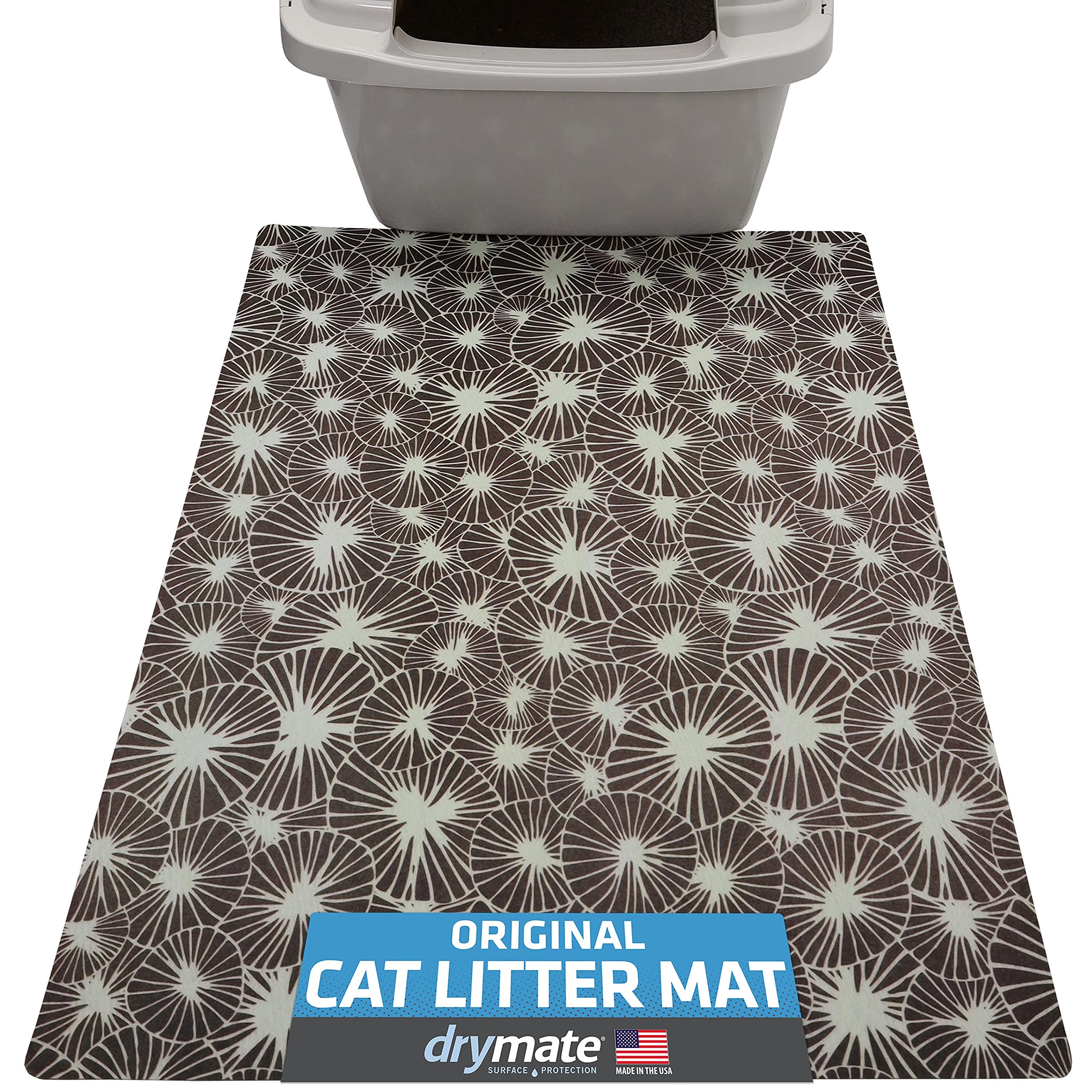 Drymate Original Cat Litter Mat, Contains Mess from Box, Protects Floors, Urine-Proof, Machine Washable, Soft on Kitty Paws, Absorbent, Waterproof (USA Made, Recycled Content) (20”x28”)(Kahopo Grey)