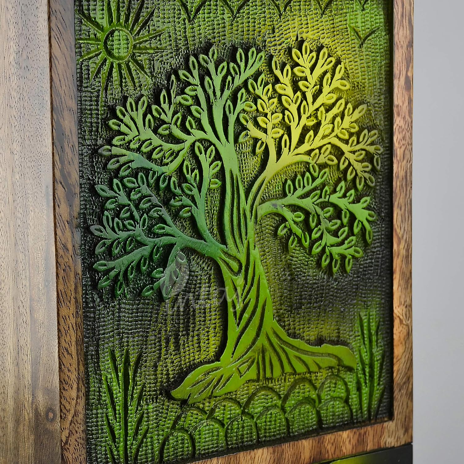 INTAJ Handmade Rosewood Urn for Human Ashes | Tree of Life Wooden Urns Hand-Crafted - Funeral Cremation Urn for Ashes (Green Blaze, Keepsake - 100 Cu/in)