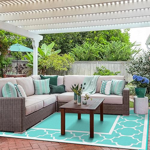 Miniatura 2 de GENIMO Alfombra de exterior de 5 x 8 pies, impermeable, para interiores y exteriores, alfombra de paja de plástico, reversible, para campamento,