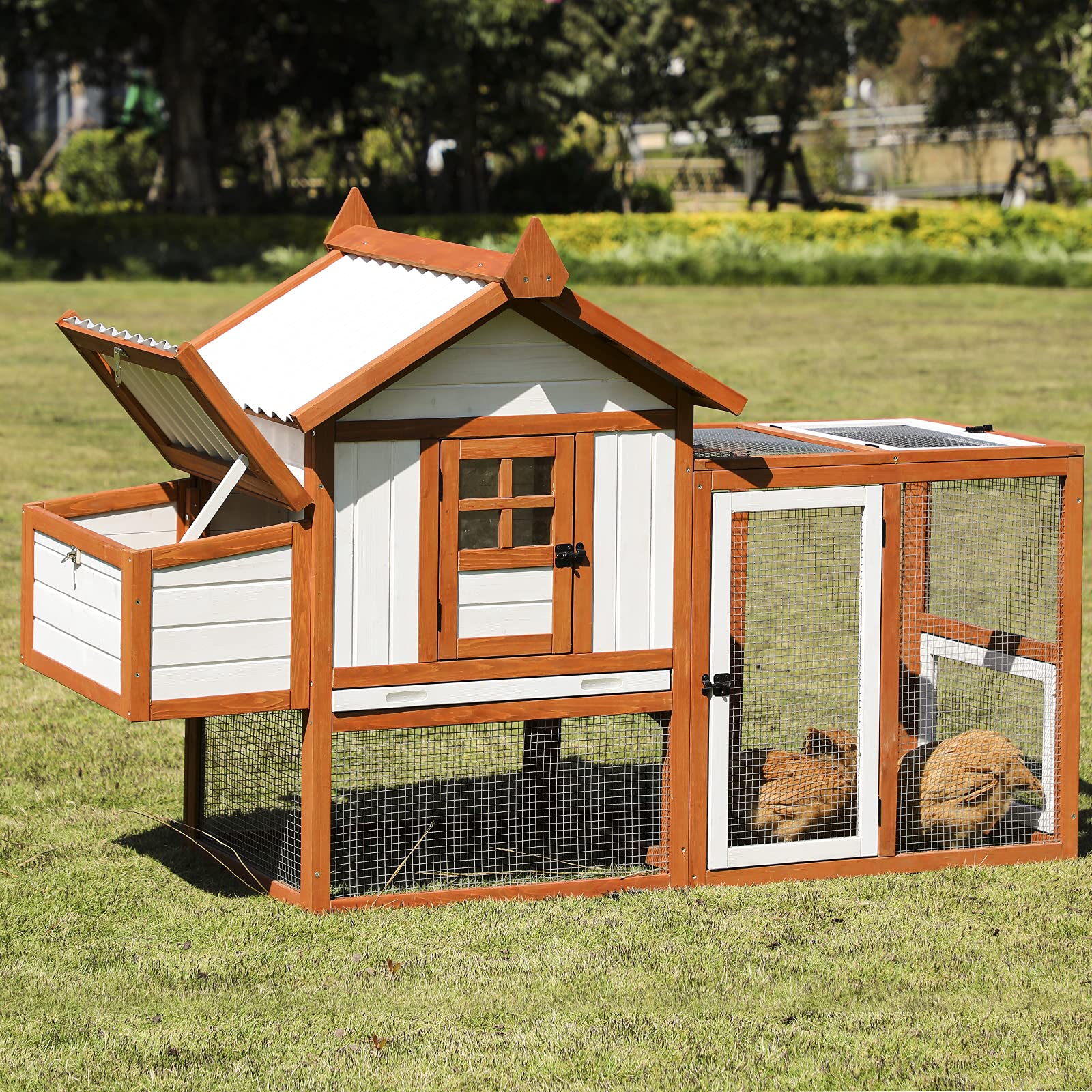 Petsfit Outdoor Wooden Chicken Coop MultiLevel Hen House, Poultry Cage