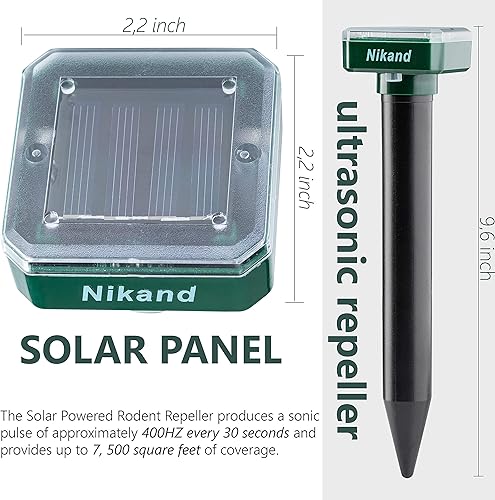 Miniatura 11 de NIKAND Repelente solar ultrasónico de topos, paquete de 4 unidades disuasorias para exteriores, tapón de topos para césped, jardín, patio, hogar