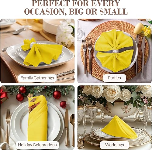 Miniatura 4 de Ultimate Textile -1 docena - Reversible Shantung Satin - Majestic - Servilletas de tela Majestic de 17 x 17 pulgadas color amarillo limón