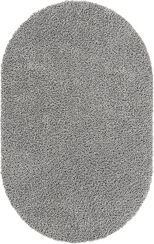Miniatura 9 de Unique Loom Davos Shag Collection Alfombra de Área - Sólida (5 pies 3 pulgadas x 8 pies Oval, Sterling)