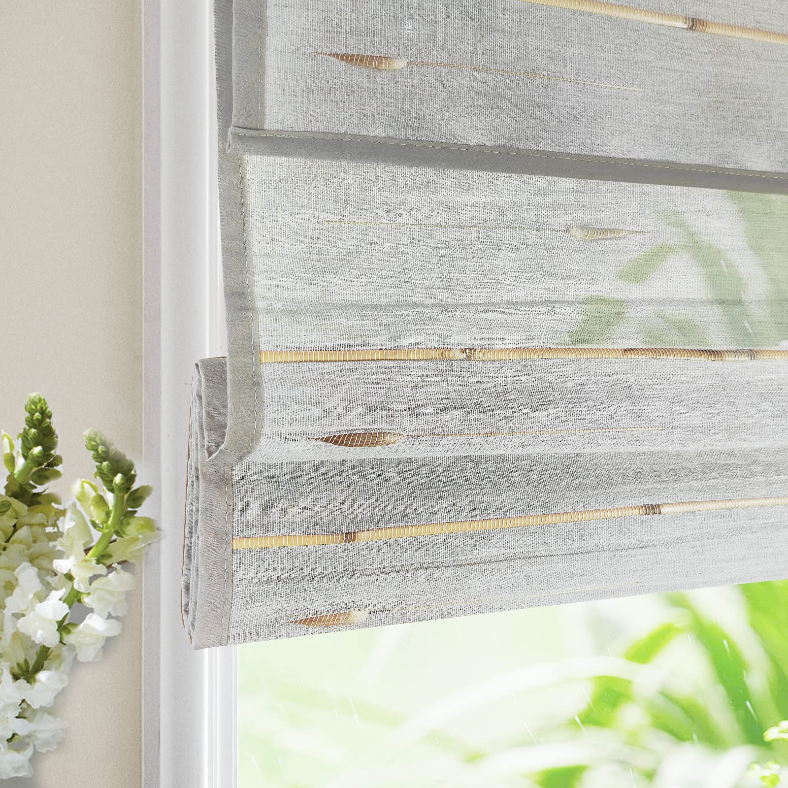 LETAU Cordless Nature Window Blinds Shades, 90% Ramie and 10% Reed Roman Shades, Pattern 7