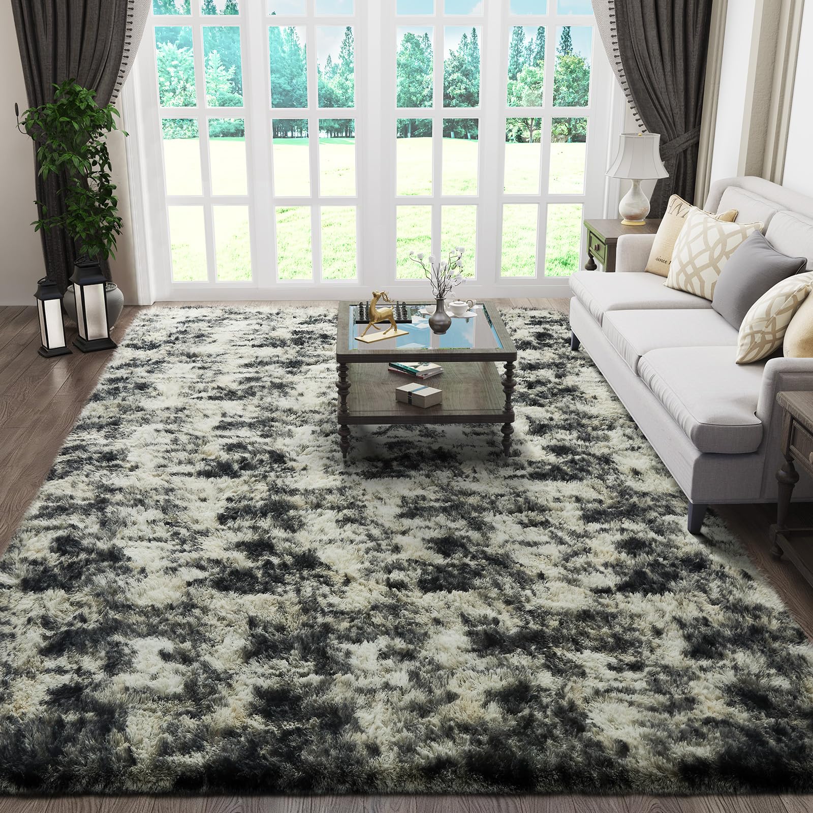 Ophanie 6x9 Black Gold and Grey Area Rugs for Living Room,Large Dark Black Gold Fluffy Shag Fuzzy Plush Soft Carpets,Floor Shaggy Rugs for Bedroom,Carpet for Dorm Decor with Over 99 pcs Pile fibers Black/Gold/Grey Rectangular 6' x 9' (Rectangular)