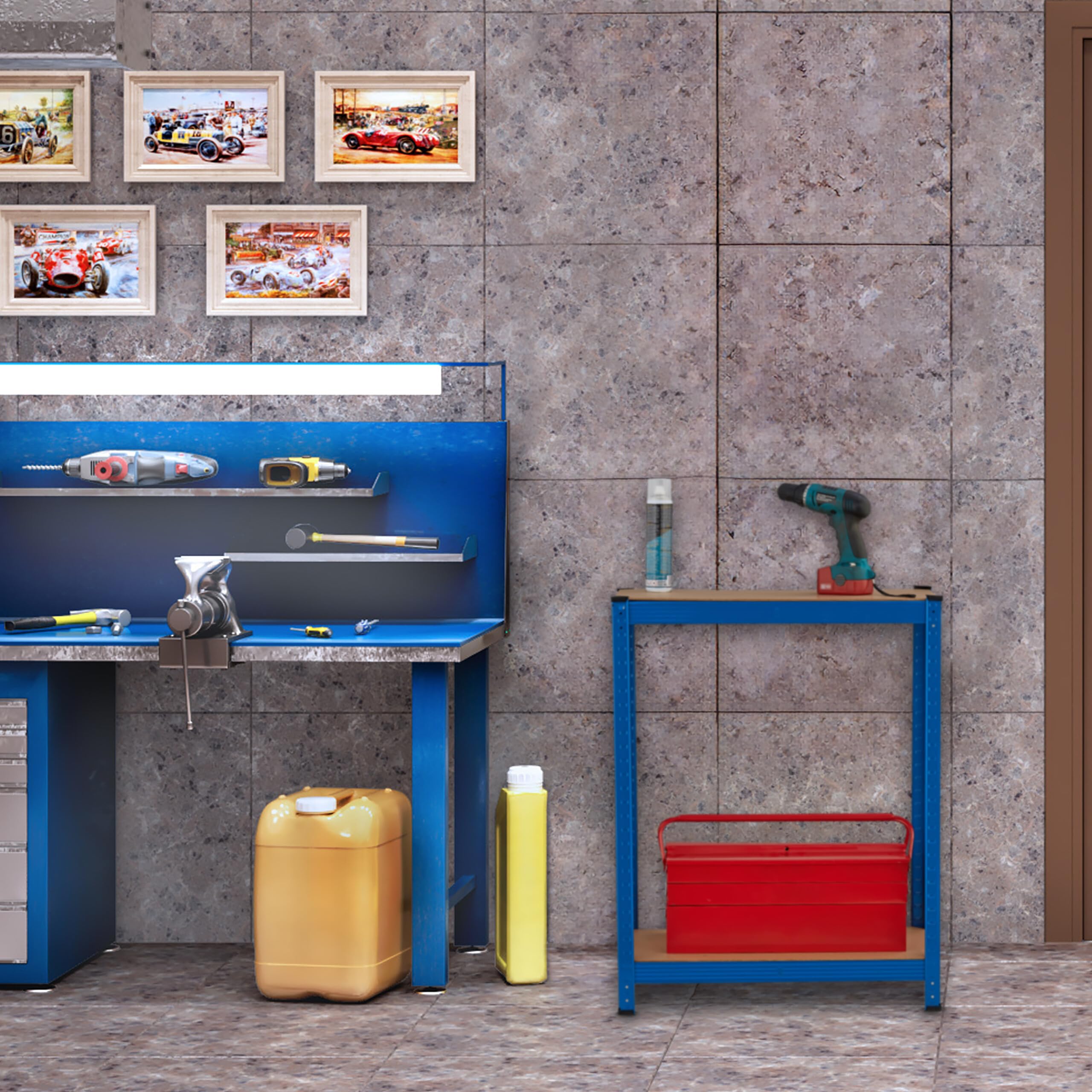Relaxdays Regał do dużych obciążeń, HBT 180 x 70 x 45 cm, 500 kg, stal i MDF, 5 poziomów, regał magazynowy do wtyku, piwnicy, garażu, niebieski