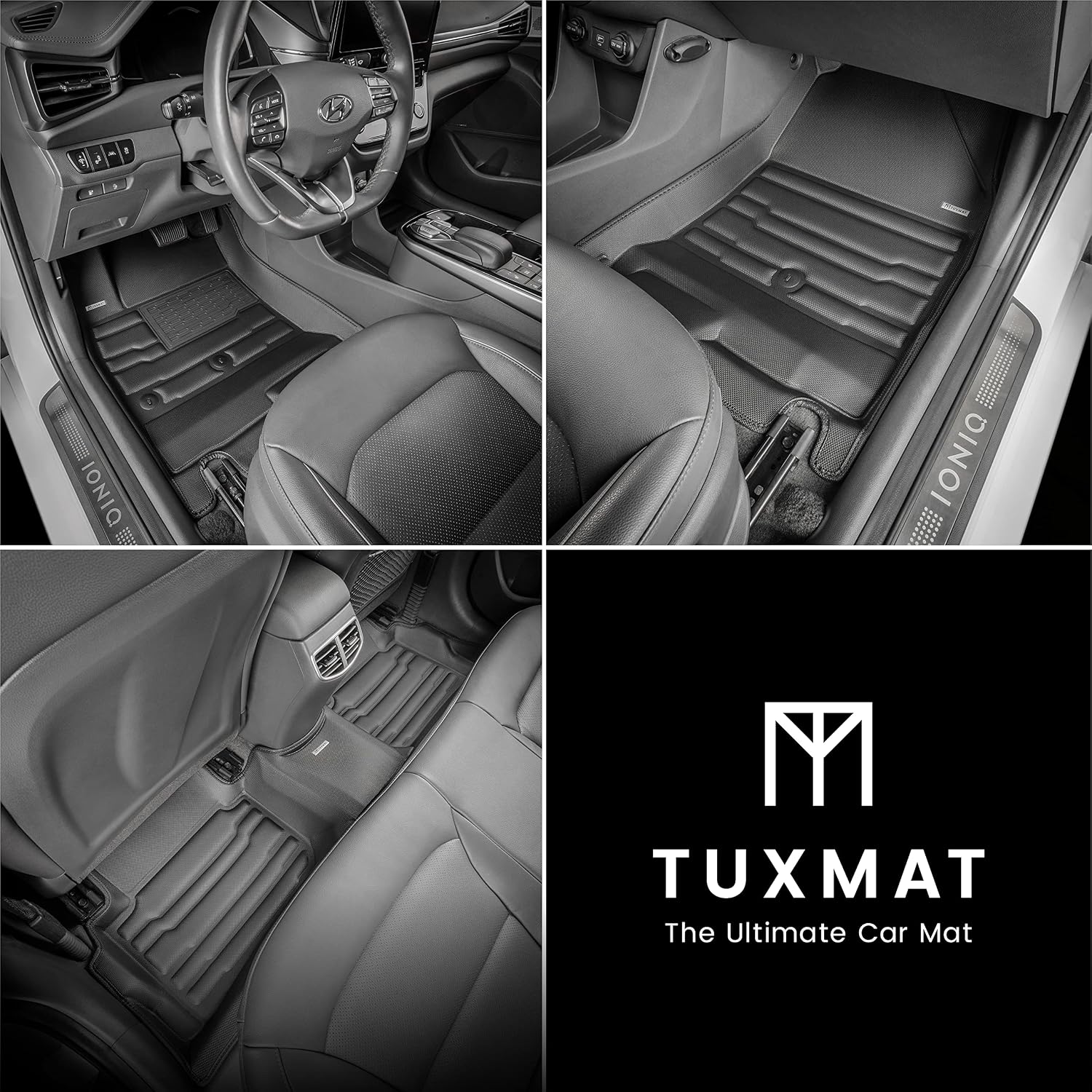 TuxMat - for Hyundai Ioniq Hybrid 2017-2022 Models - Custom Car Mats - Maximum Coverage, All Weather, Laser Measured - This Full Set Includes 1st and 2nd Rows