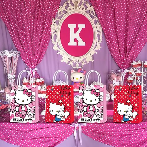 Miniatura 6 de 16 bolsas de regalo de papel para fiesta de Hello Kitty, 2 estilos de bolsas de recuerdo de fiesta con asas para decoraciones de fiesta de Hello