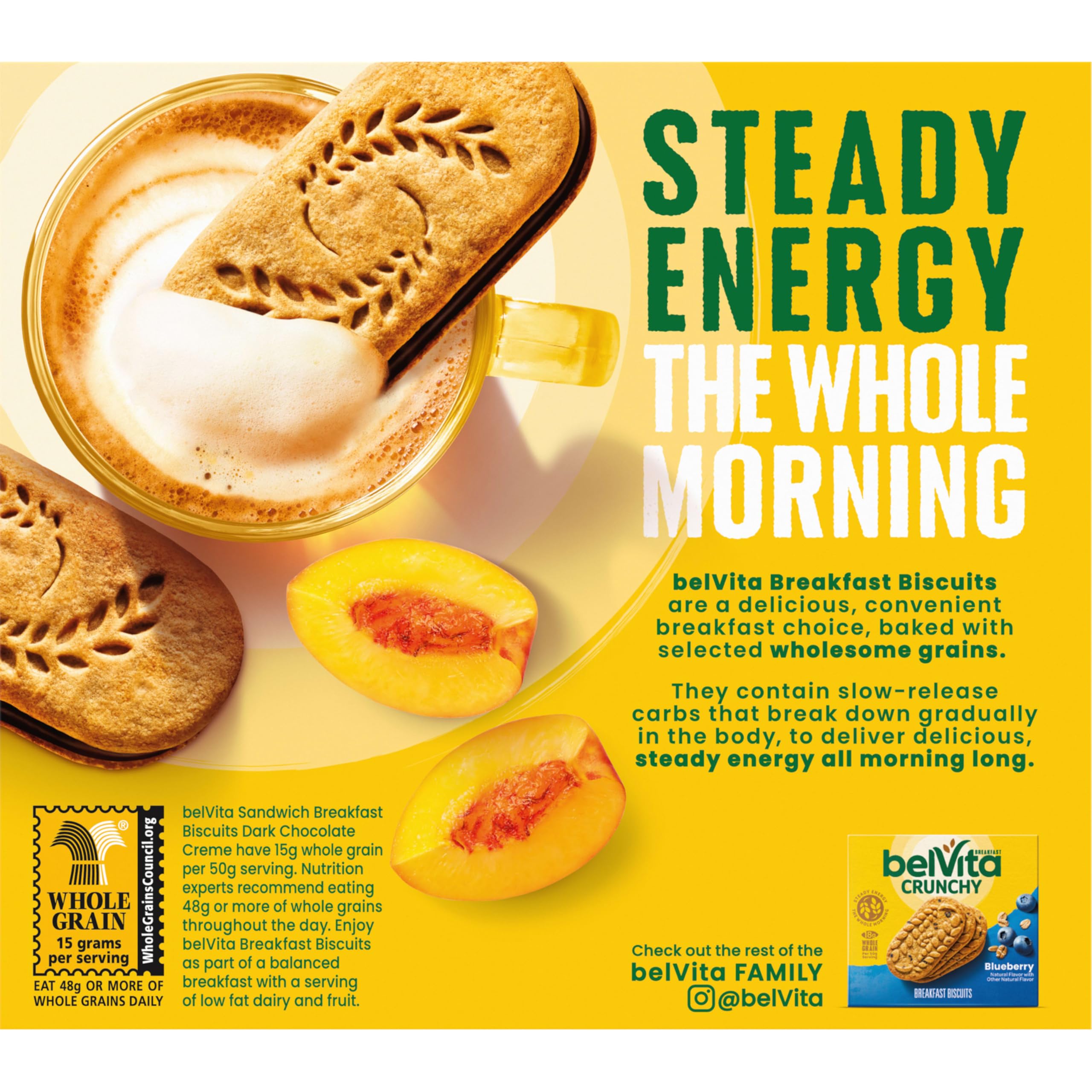 belVita Breakfast Sandwich - Galletas de desayuno con crema de chocolate negro, 30 paquetes, 6 cajas (2 sándwiches por paquete)