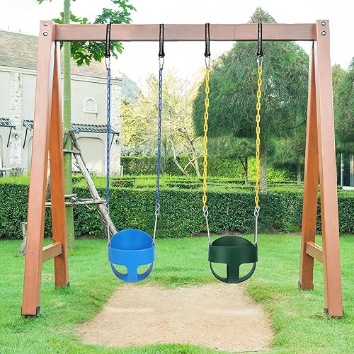 Miniatura 80 de RedSwing Asiento de columpio con respaldo alto para niños pequeños con cadenas recubiertas, asiento de columpio resistente para niños, para Columpio