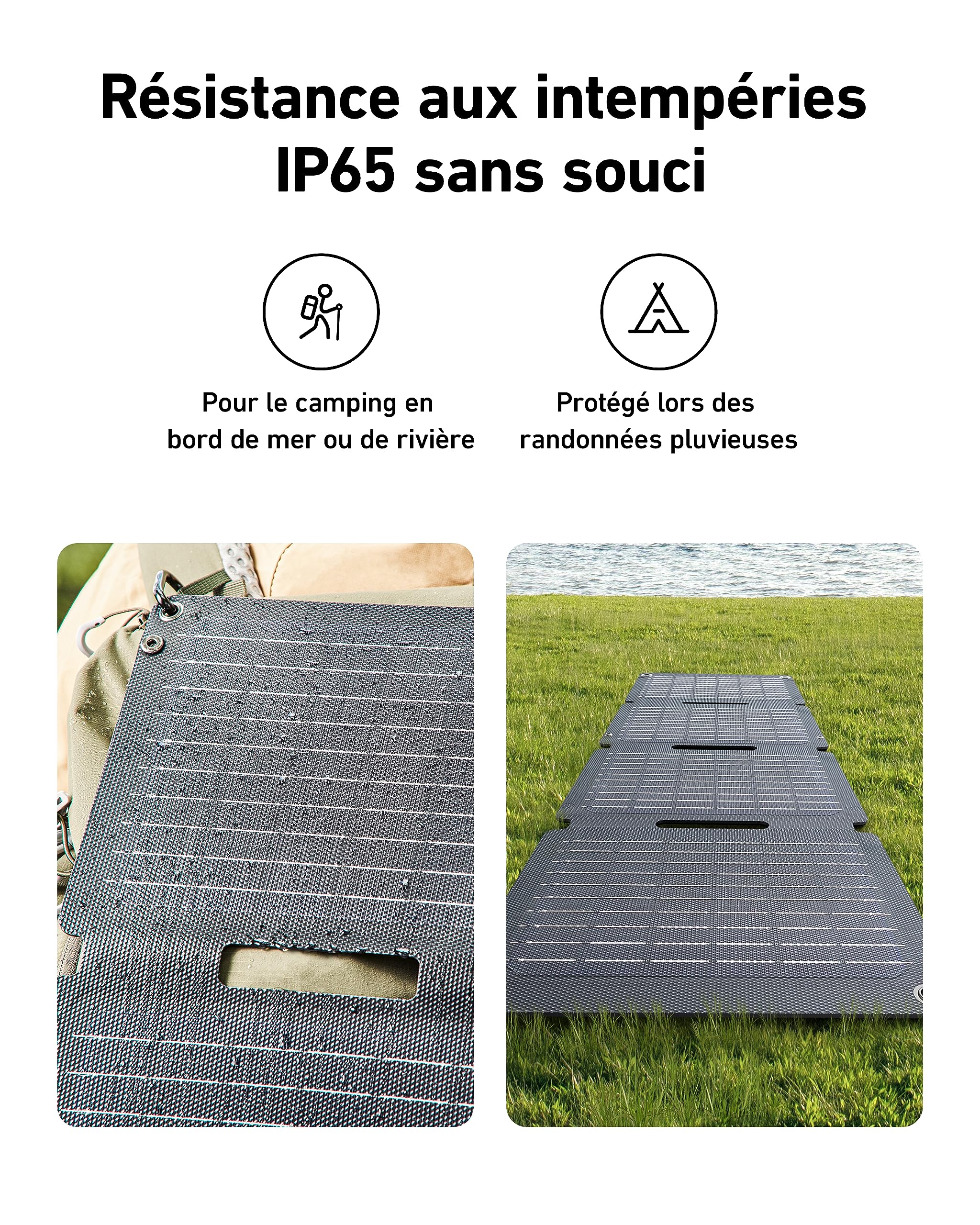 Anker Solix PS30 Panneau solaire 30 W pliable et portable, résistant à l'eau et à la poussière, charge ultra rapide, charge 2 appareils à la fois, pour le camping, la randonnée et les activités de