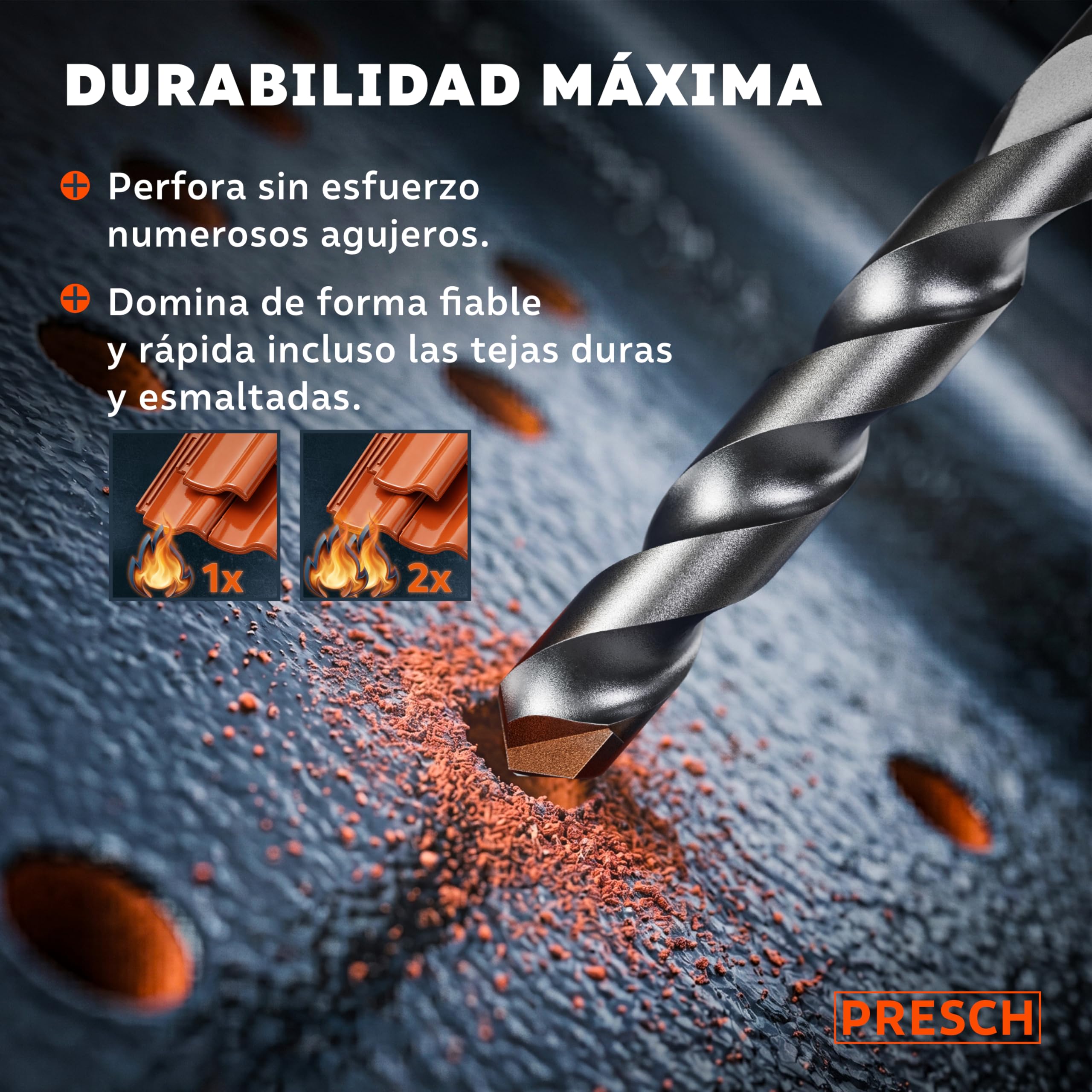 PRESCH Broca para tejas 5mm (10 uds.) – Perforaciones limpias en tejas duras - Broca azulejo con vástago hexagonal y punta de carburo – Juego de brocas para azulejos, cerámica, piedra y granito