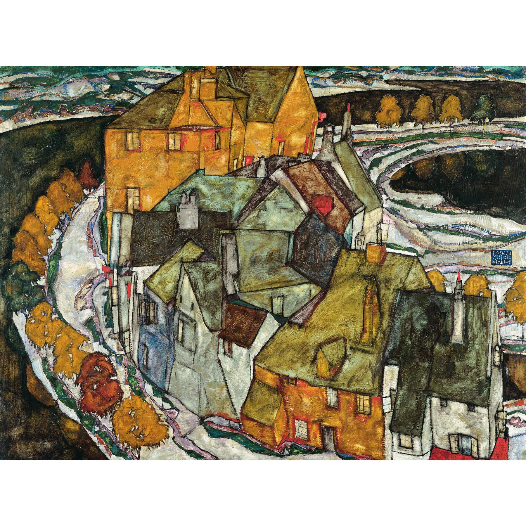 Egon Schiele Crescent Of Houses II Island Town Large Art Print Poster Wall Decor Premium Mural