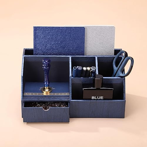 Miniatura 8 de BOLDFOX Organizador de escritorio de oficina con 5 compartimentos + 1 cajón  The Woodlike Collection, verde esmeralda