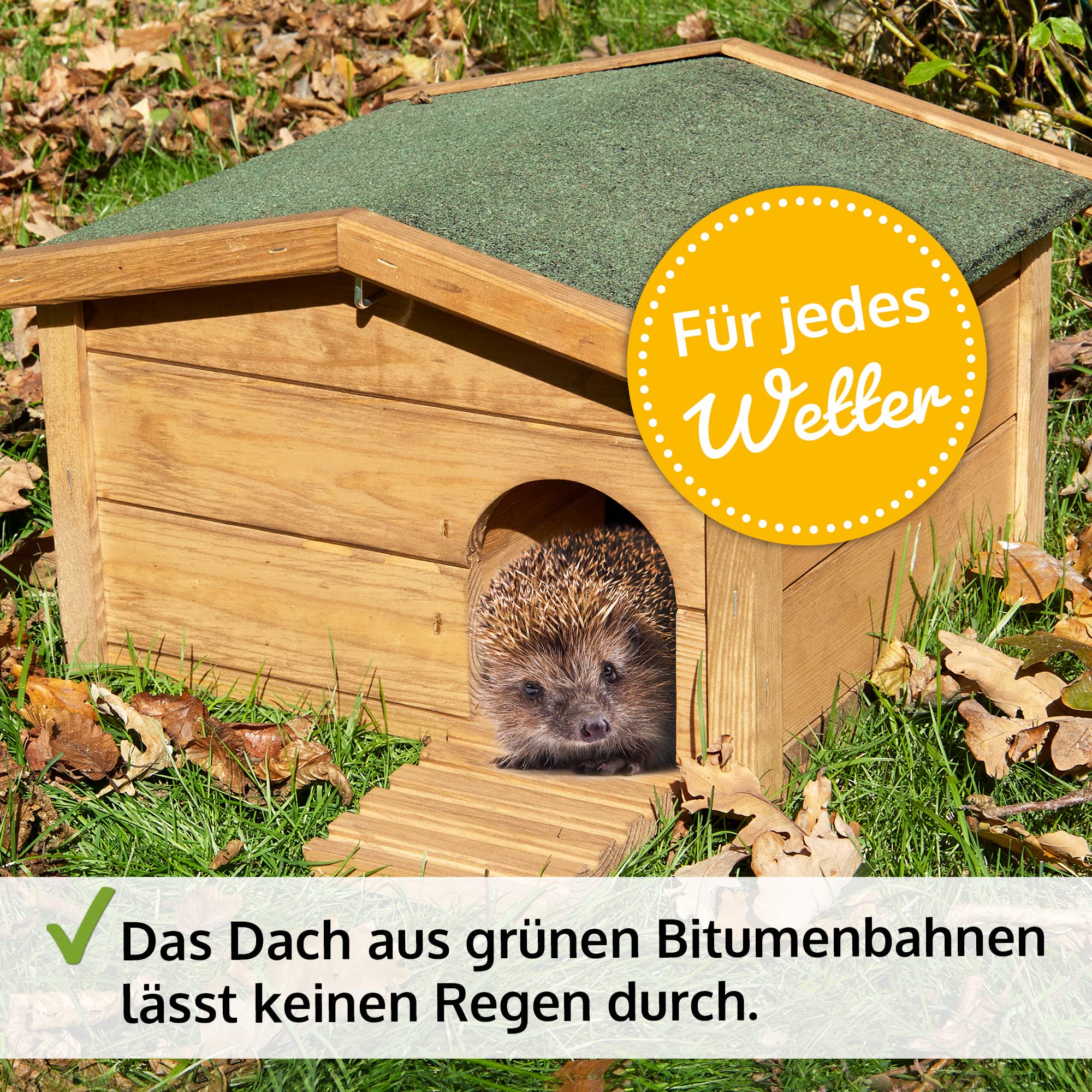 Hecht zooprinz winterfestes Igelhaus mit Boden und wetterfestem Dach - Igelfutterhaus - Igelhaus - Ganzjährig perfekt für den Igel Winterschlaf & als Nisthaus für die Igelfamilie - Igelhaus