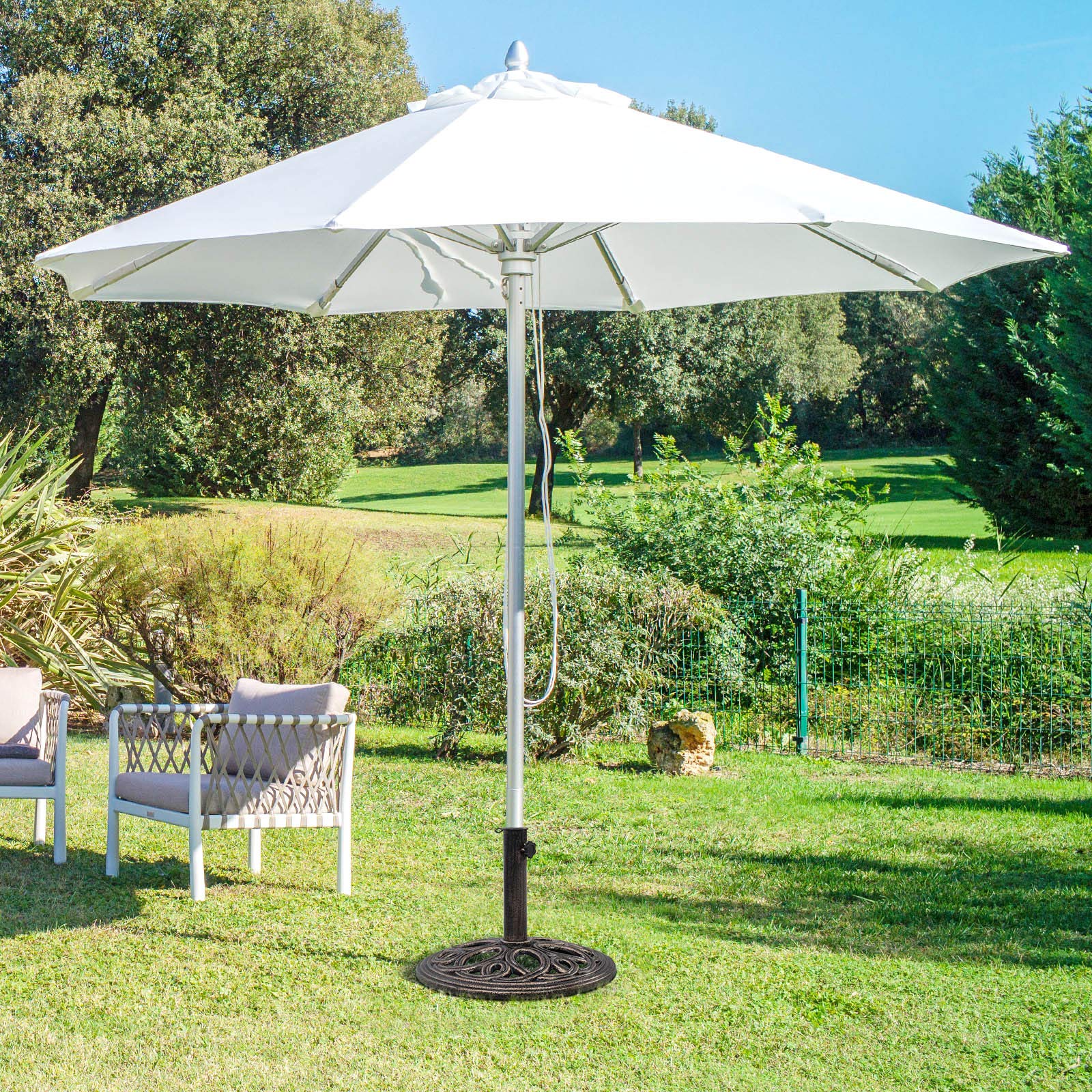 GOPLUS Pied de Parasol de Φ 38/48MM, Support de Parapluie de Jardin, Base de Parasol de Exterieur Résistante, Socle Rond de Parasol de Terrasse en Fonte Robuste, Poids pour Parasol