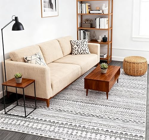 Miniatura 6 de RUGSREAL Alfombra bohemia lavable a máquina de 8 x 10 pies para sala de estar, alfombra de pelo bajo, antideslizante, resistente a las manchas, para