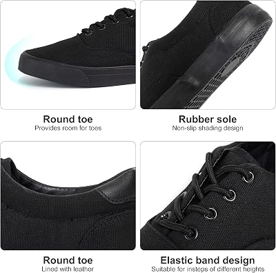 Men's Black Classic Low Top Shoes Canvas Fashion Sneaker with Soft Insole Causal Dress Shoes for Men Comfortable Walking Shoes