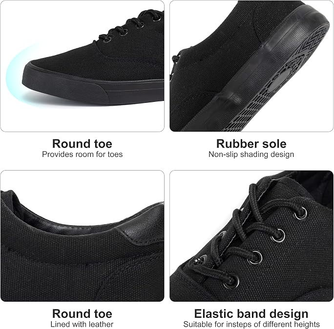 Men's Black Classic Low Top Shoes Canvas Fashion Sneaker with Soft Insole Causal Dress Shoes for Men Comfortable Walking Shoes