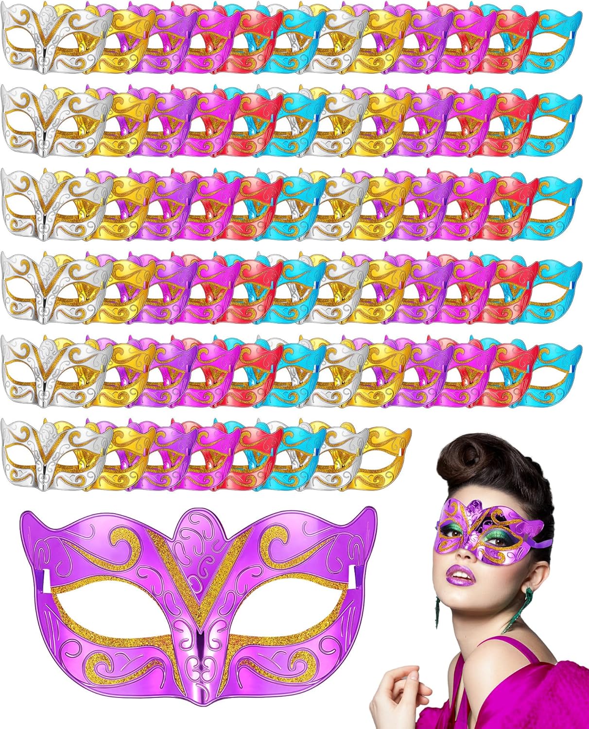 Sratte 120 Pcs Mardi Gras Masks Bulk Masquerade Masks